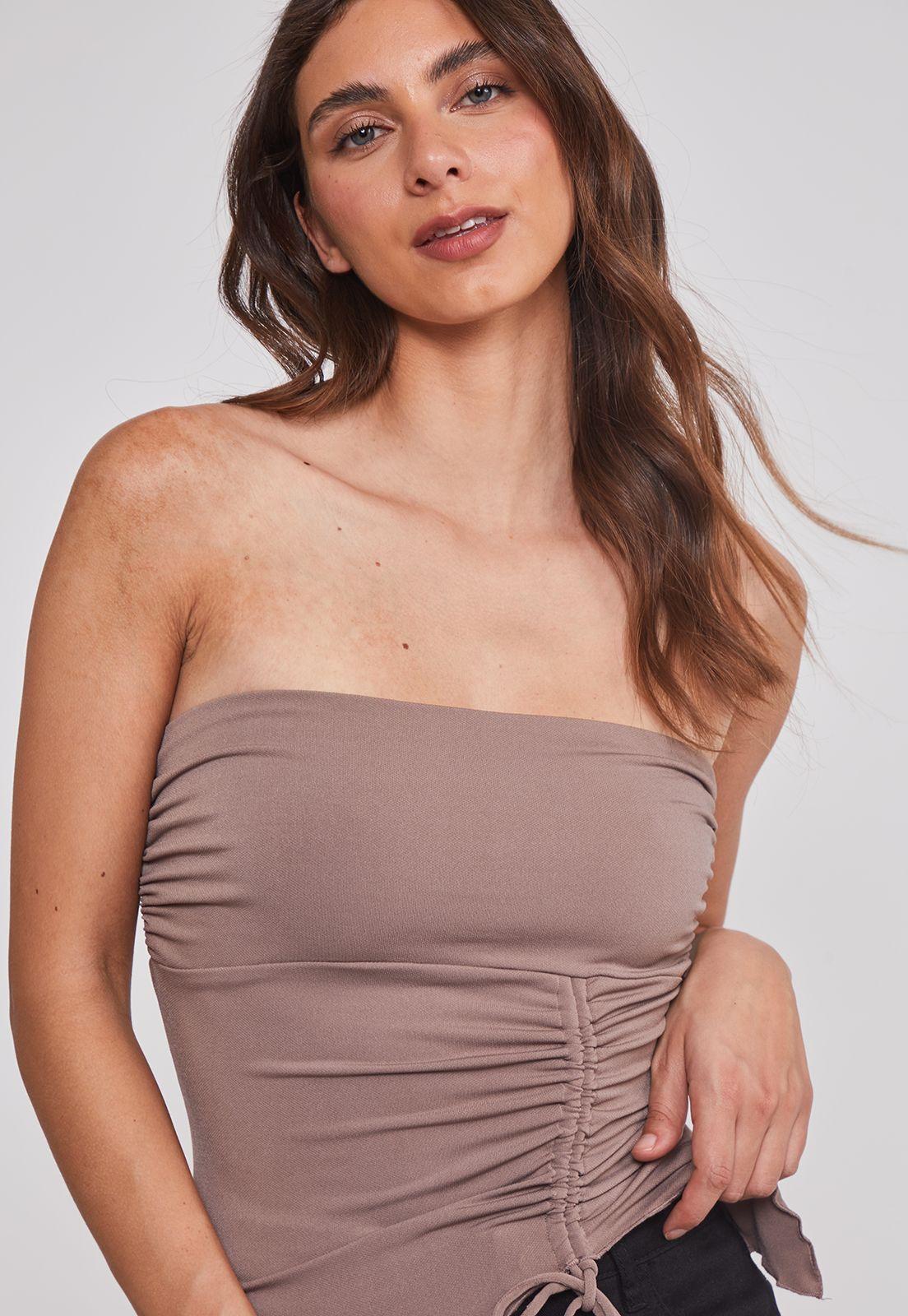 Peto Mujer Recogido asimétrico Café Sioux-2