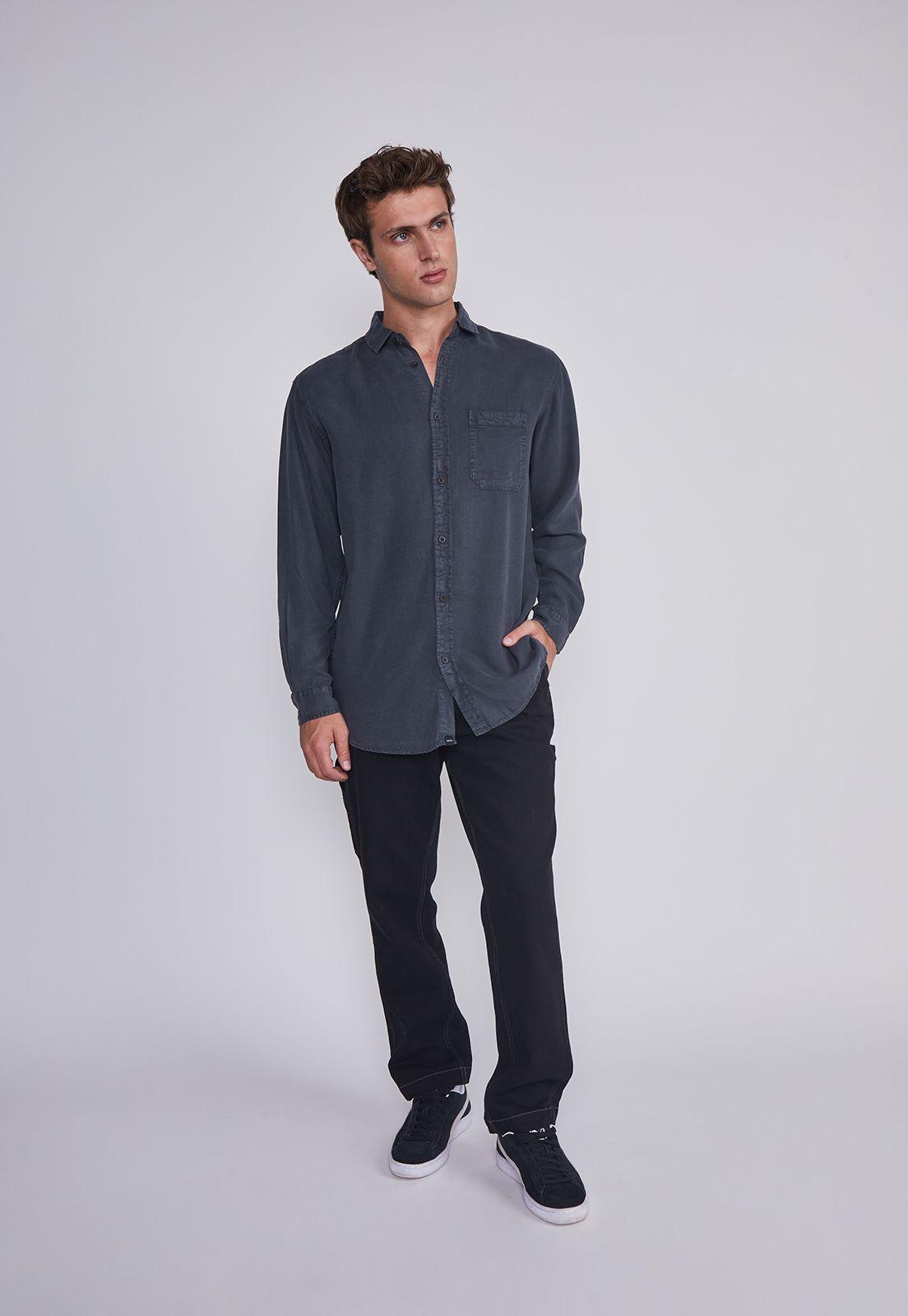 Camisa Hombre Lavada Azul Sioux-3