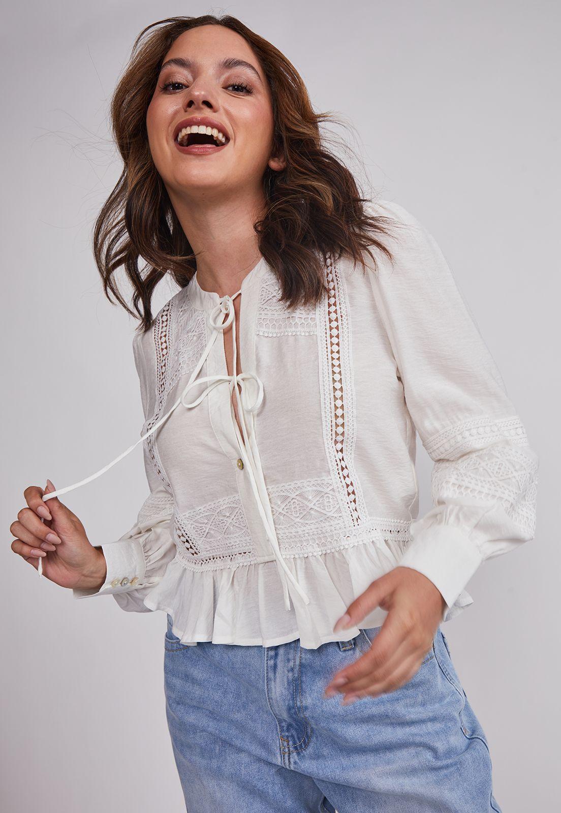 Blusa Mujer Romántica Boho Blanco Sioux-4