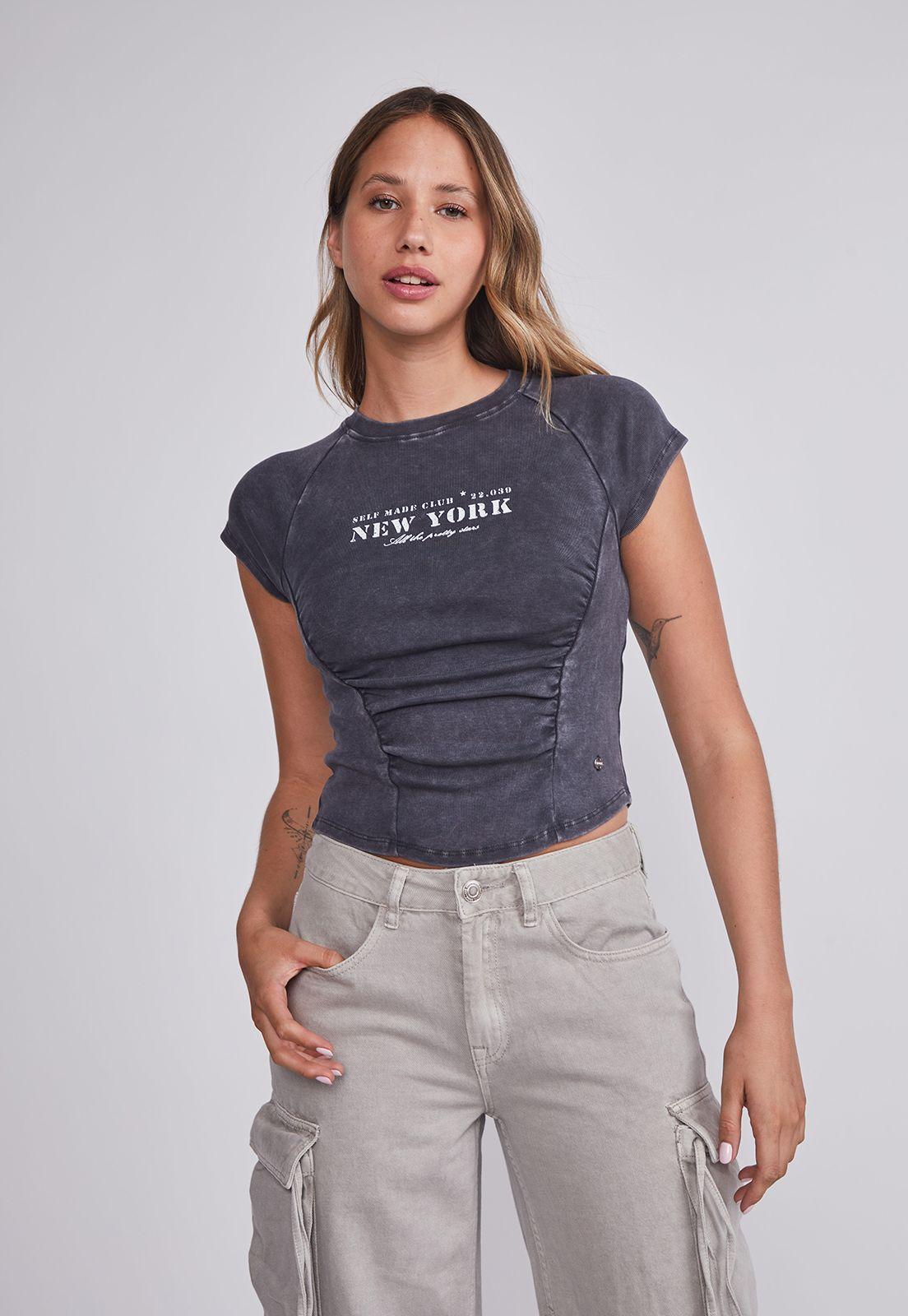 Polera Mujer Gris Recogido Frontal Sioux-1