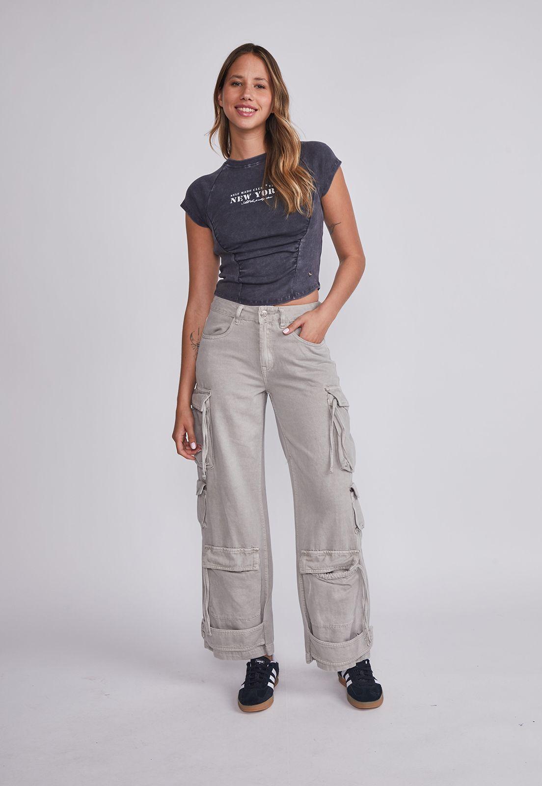 Polera Mujer Gris Recogido Frontal Sioux-4