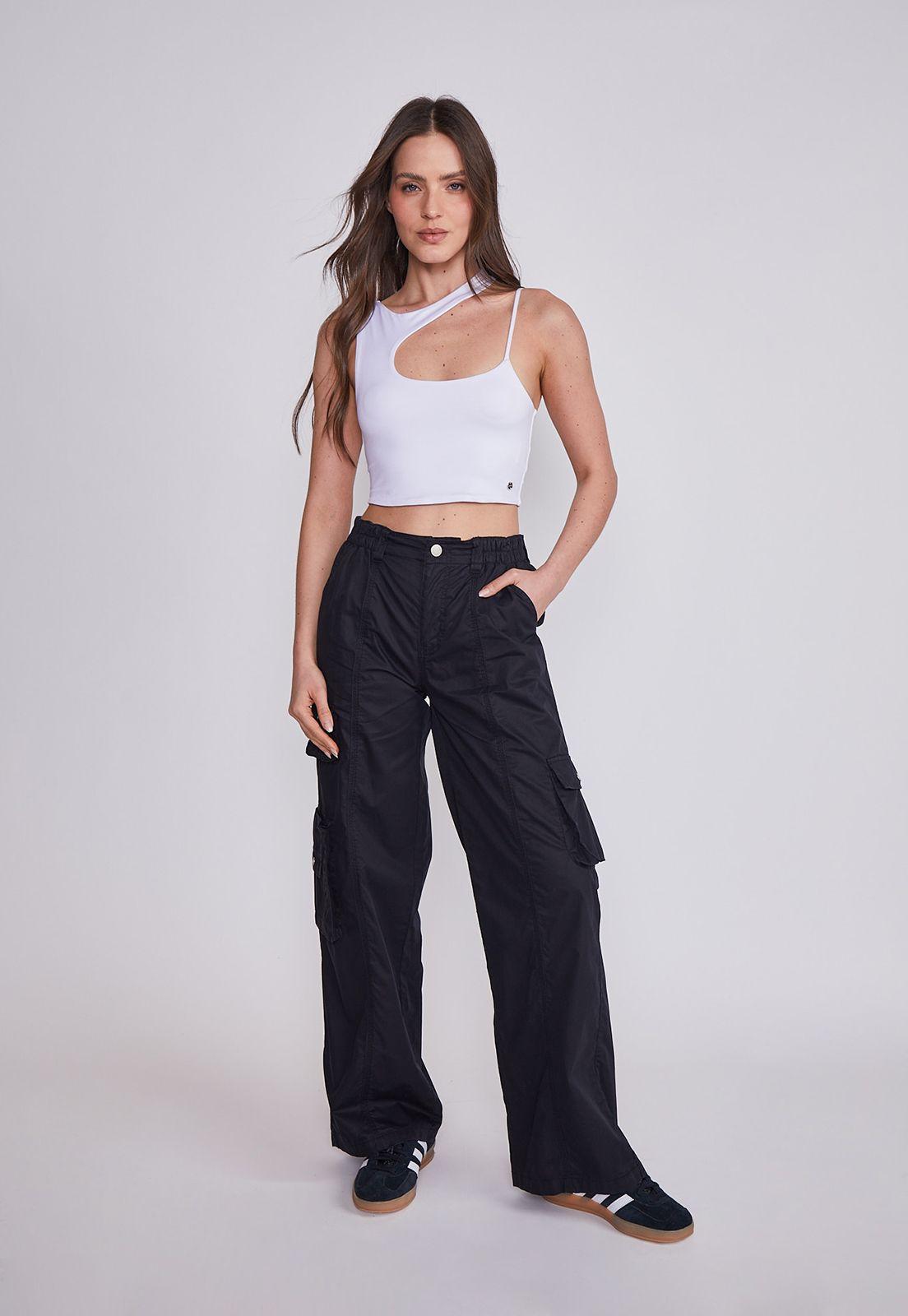 Pantalón Mujer Negro Cargo Algodón Sioux-4