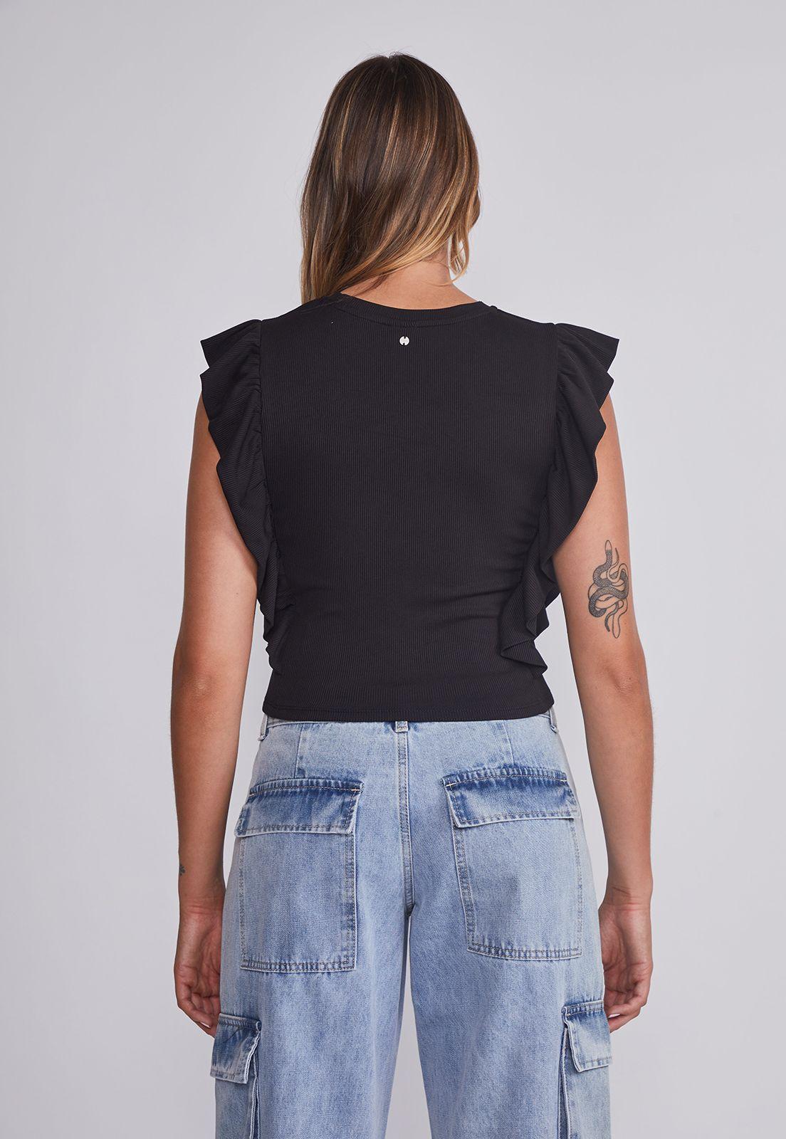 Polera Mujer Negro Vuelos Costado Sioux-3