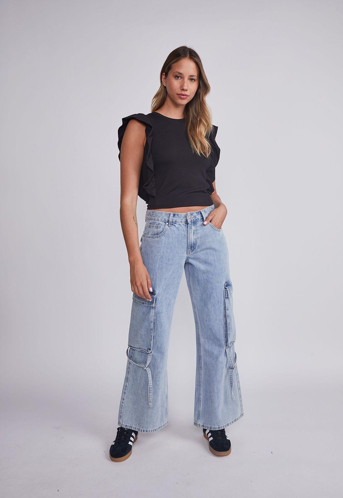 Polera Mujer Negro Vuelos Costado Sioux-4