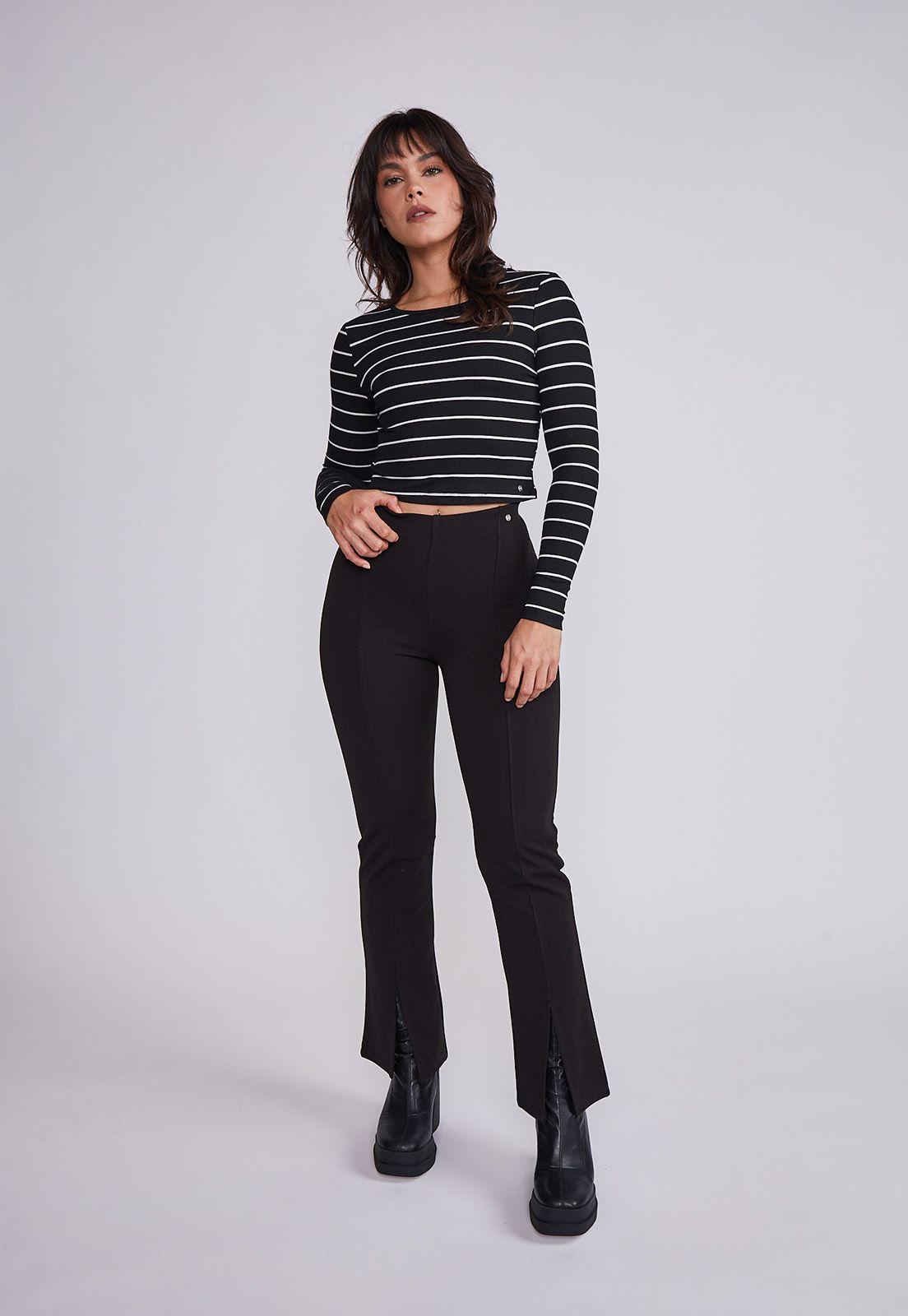 Polera Mujer Negro Manga Larga Rayas Sioux-3