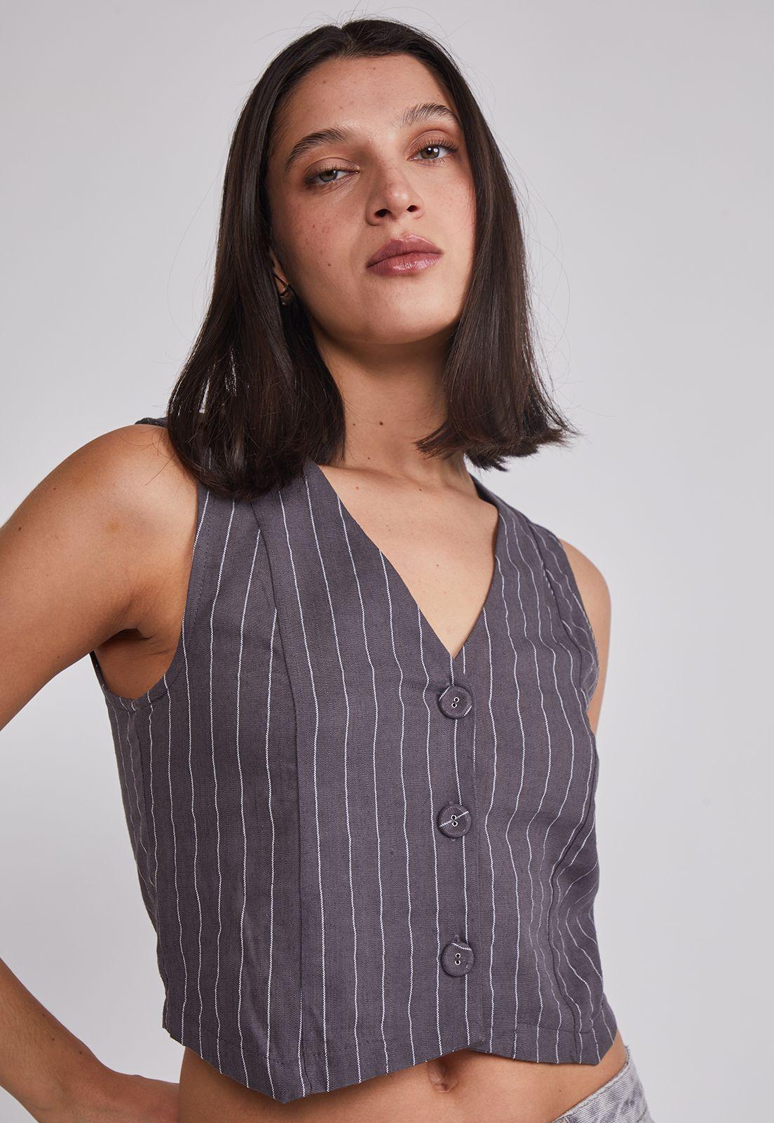 Vestido Mujer Sastrero Listado Gris Sioux-1