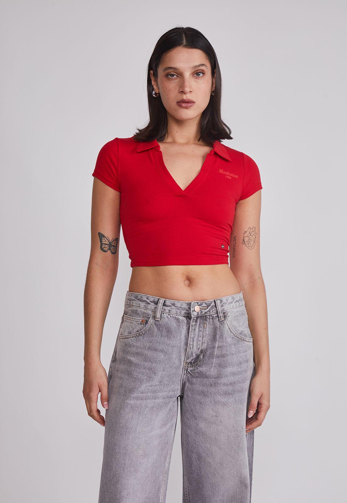Polera Mujer Cuello Piqué Rojo Sioux-0