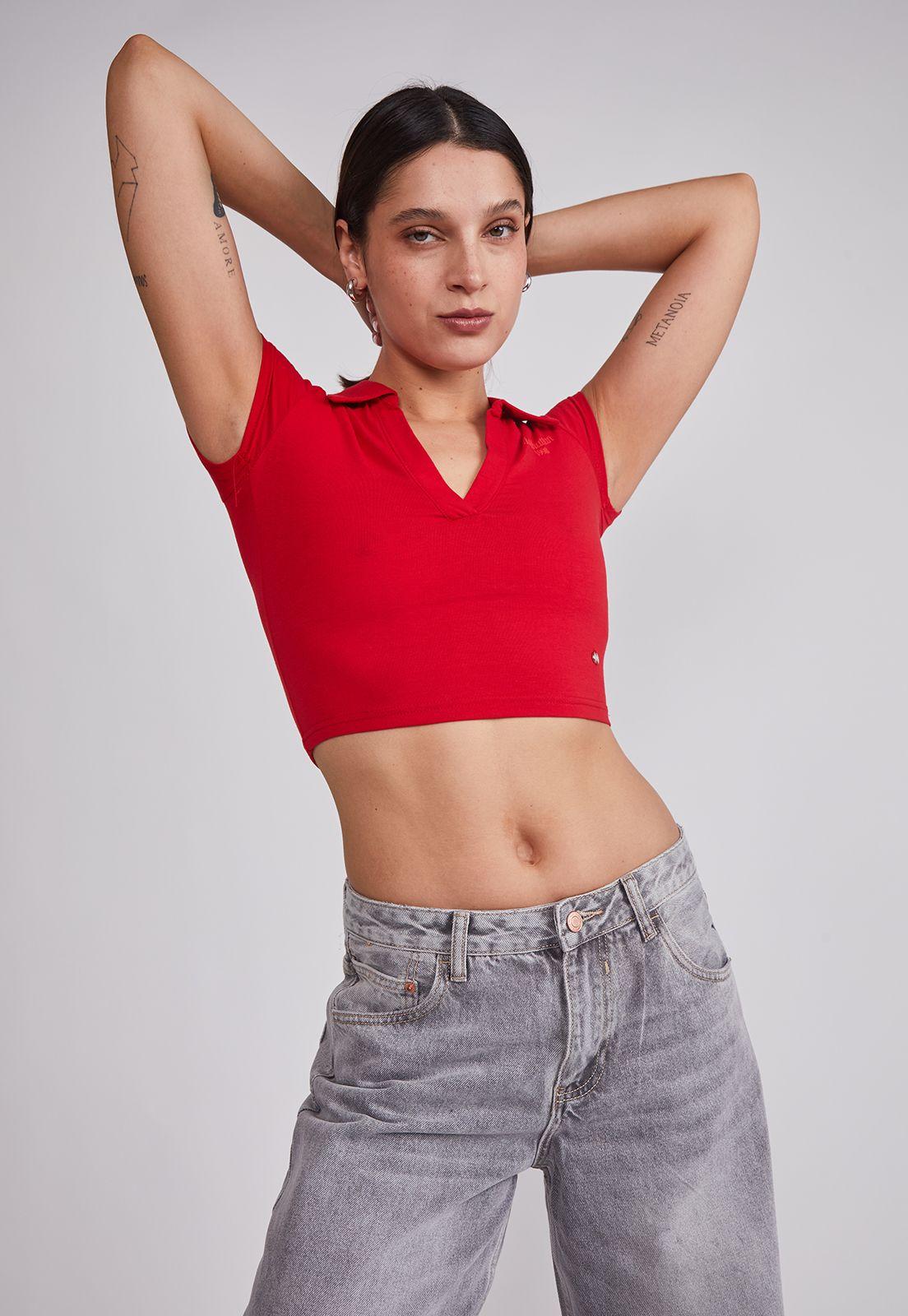 Polera Mujer Cuello Piqué Rojo Sioux-1