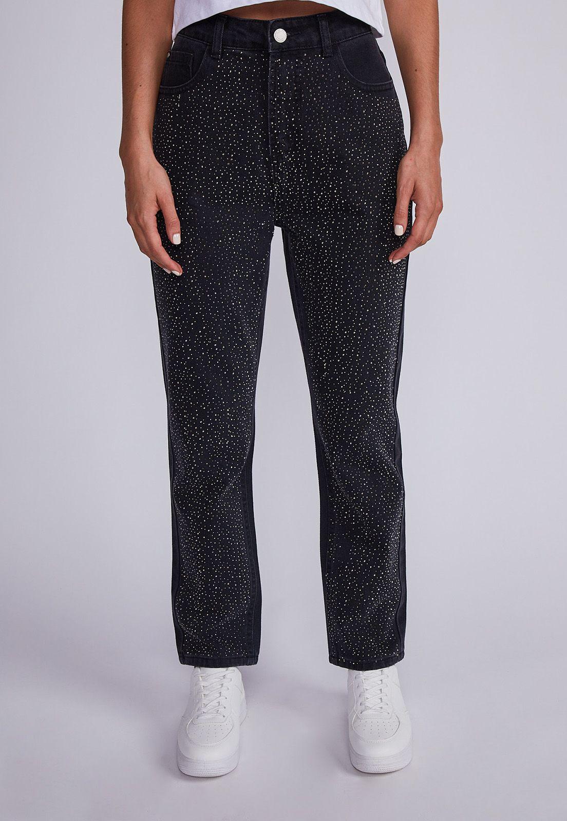 Jeans Mujer Negro Regular Brillos Sioux-0