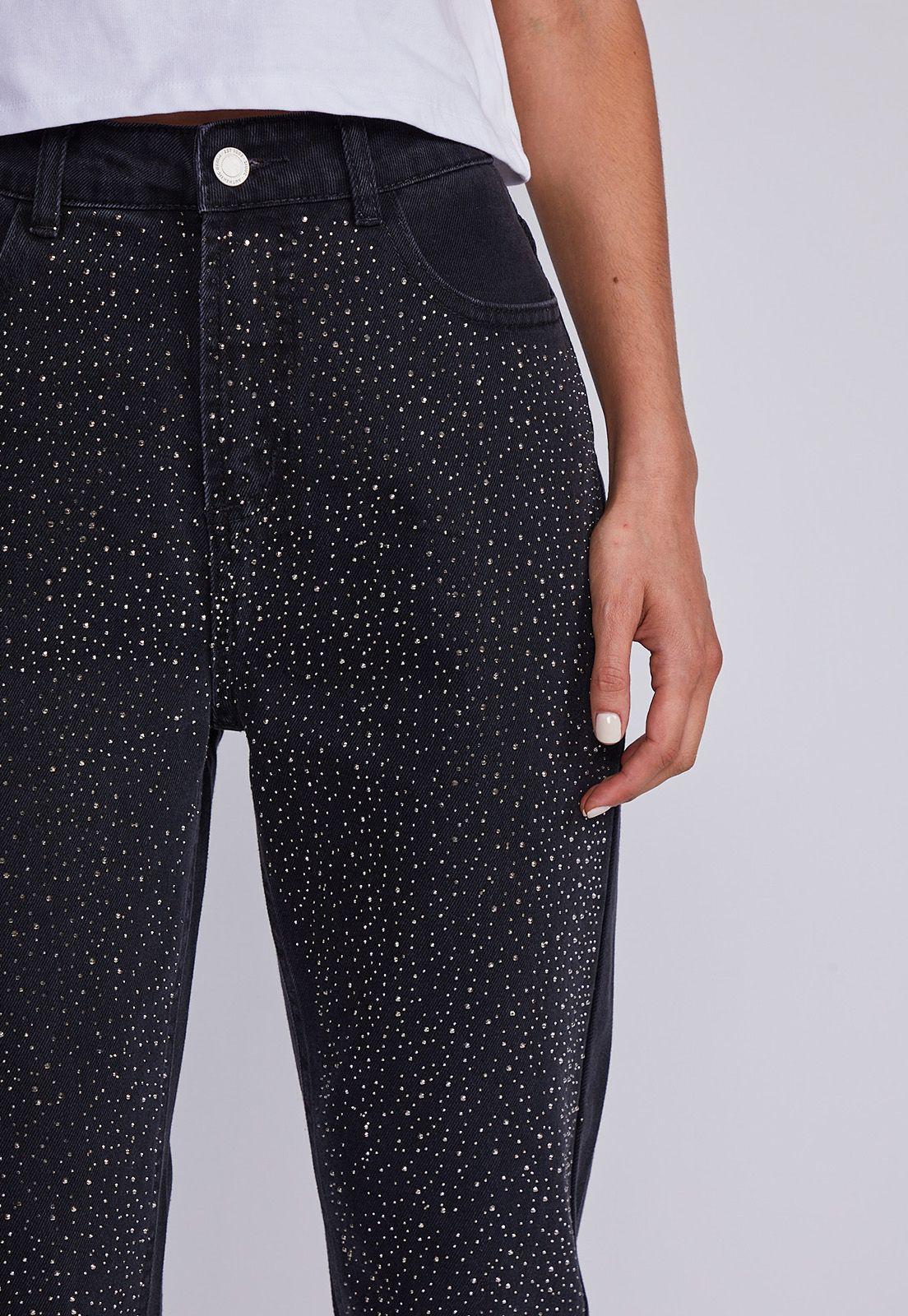 Jeans Mujer Negro Regular Brillos Sioux-1