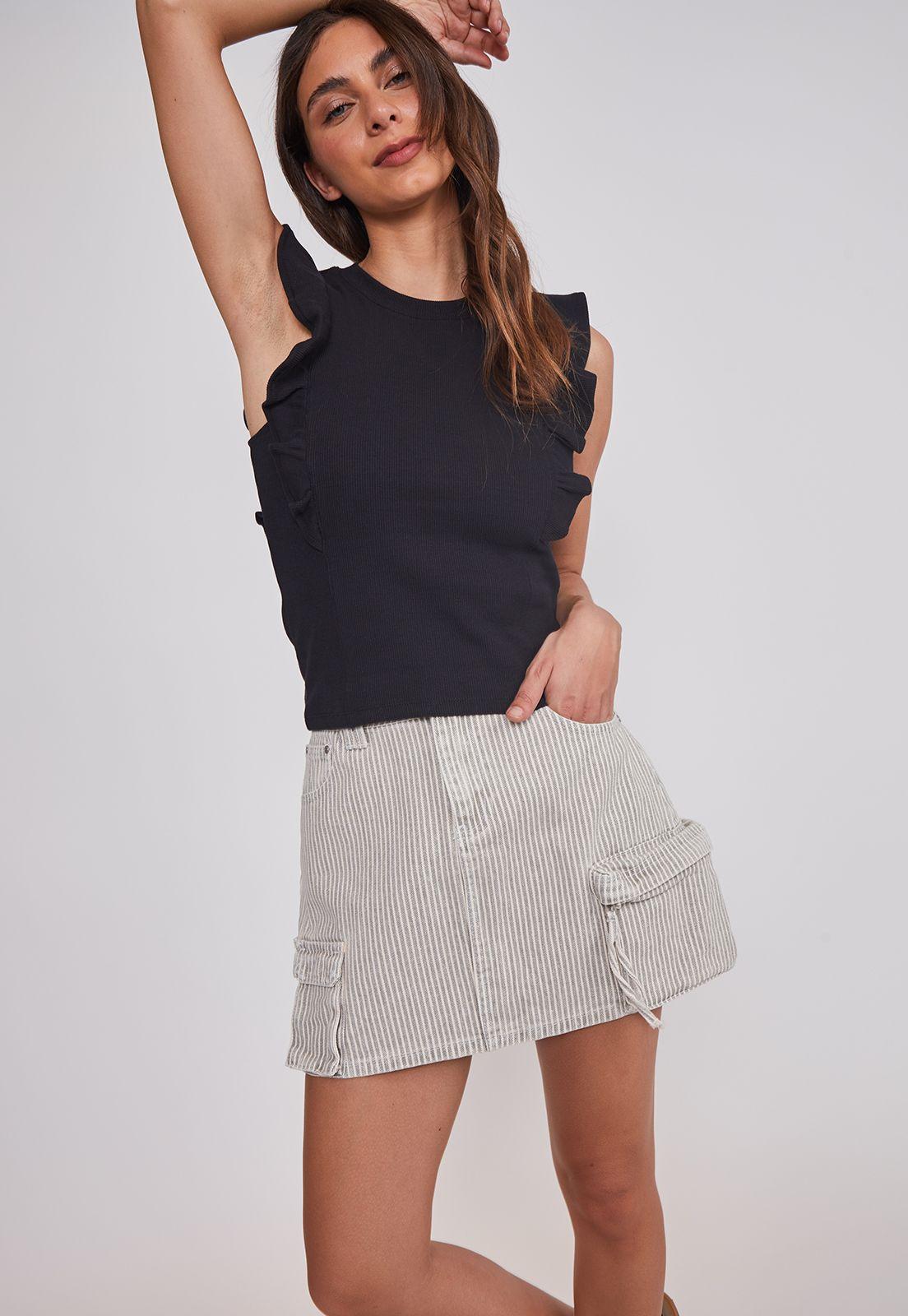 Falda Mujer Cargo Listada Gris Sioux-1