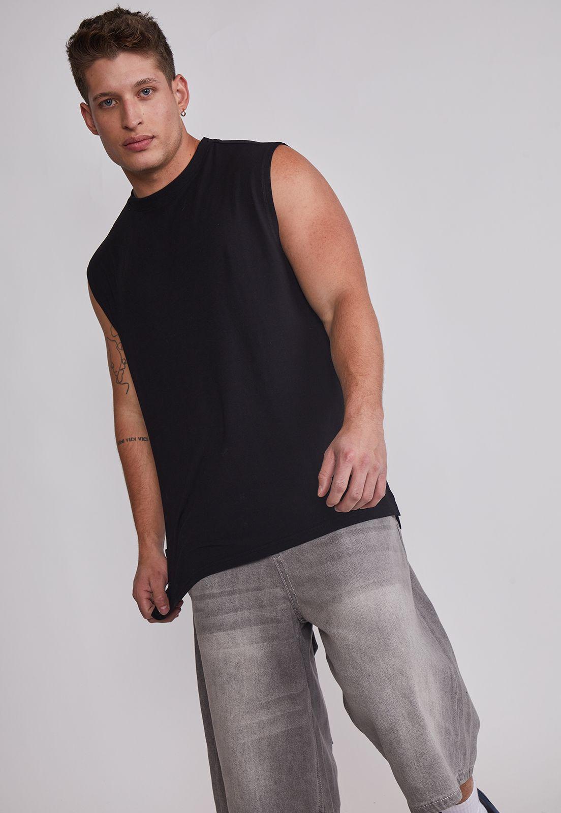 Polera Sin Manga Hombre Oversize Sport Negro Sioux-1