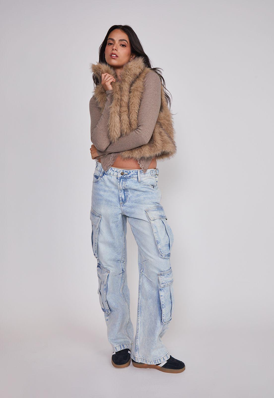 Jeans Mujer Cargo Loose Fit Celeste Sioux-2