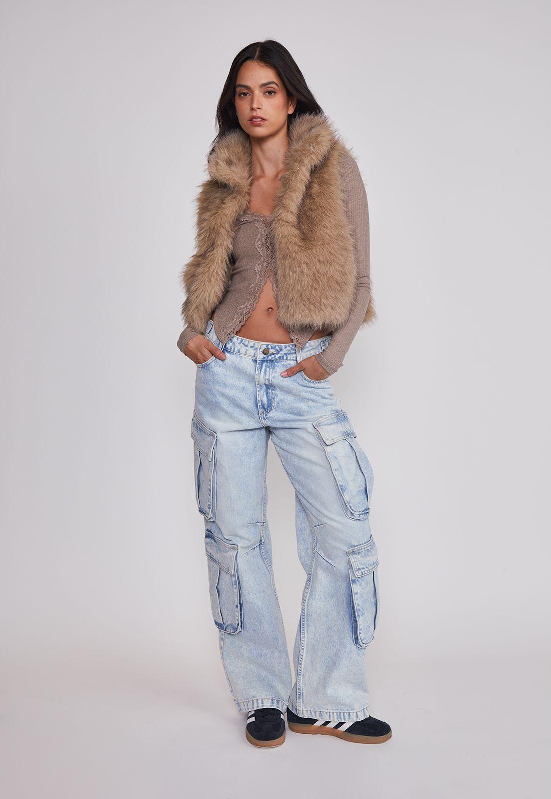 Jeans Mujer Cargo Loose Fit Celeste Sioux-3