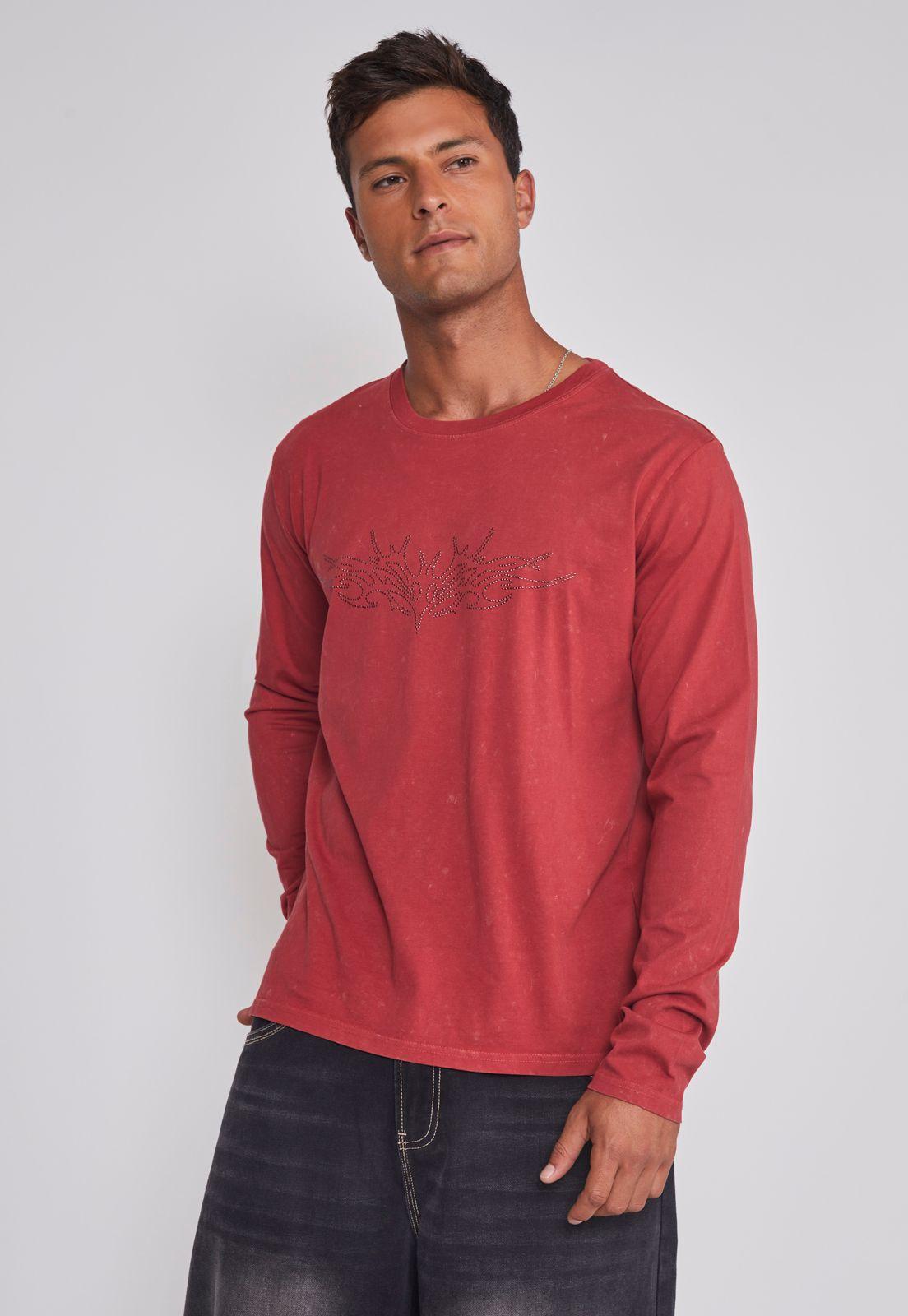 Polera Hombre Lavada Strass Rojo Sioux-0