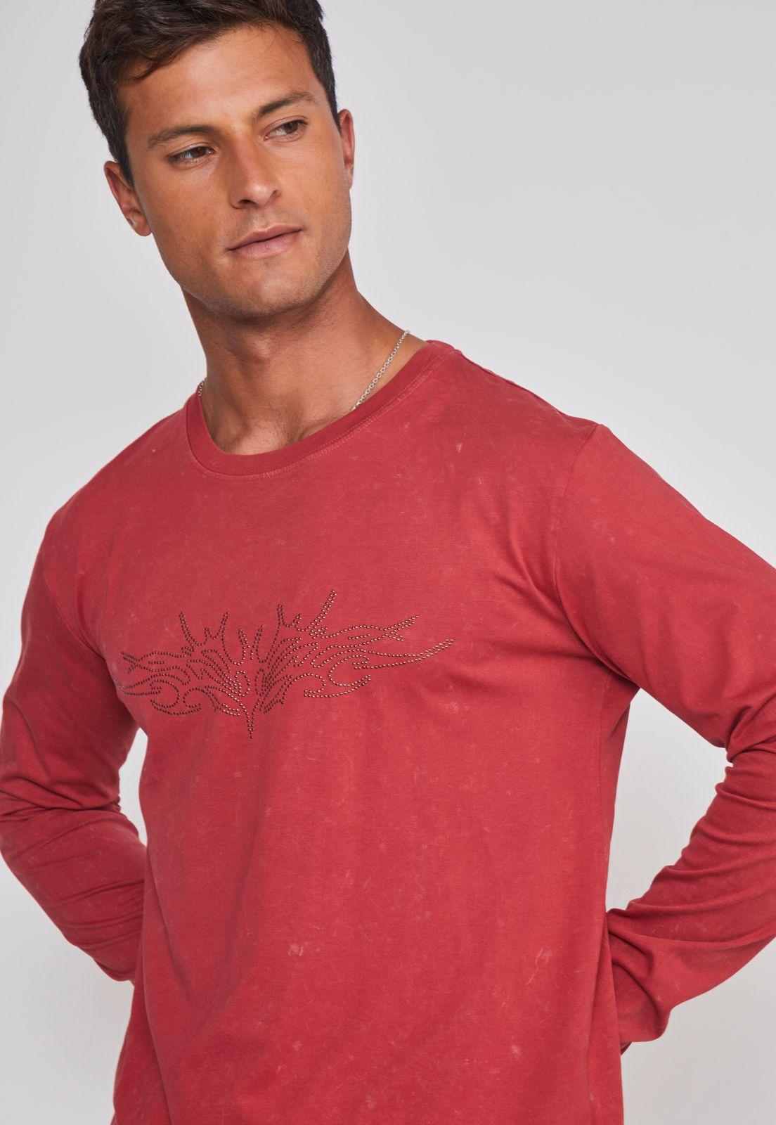 Polera Hombre Lavada Strass Rojo Sioux-3