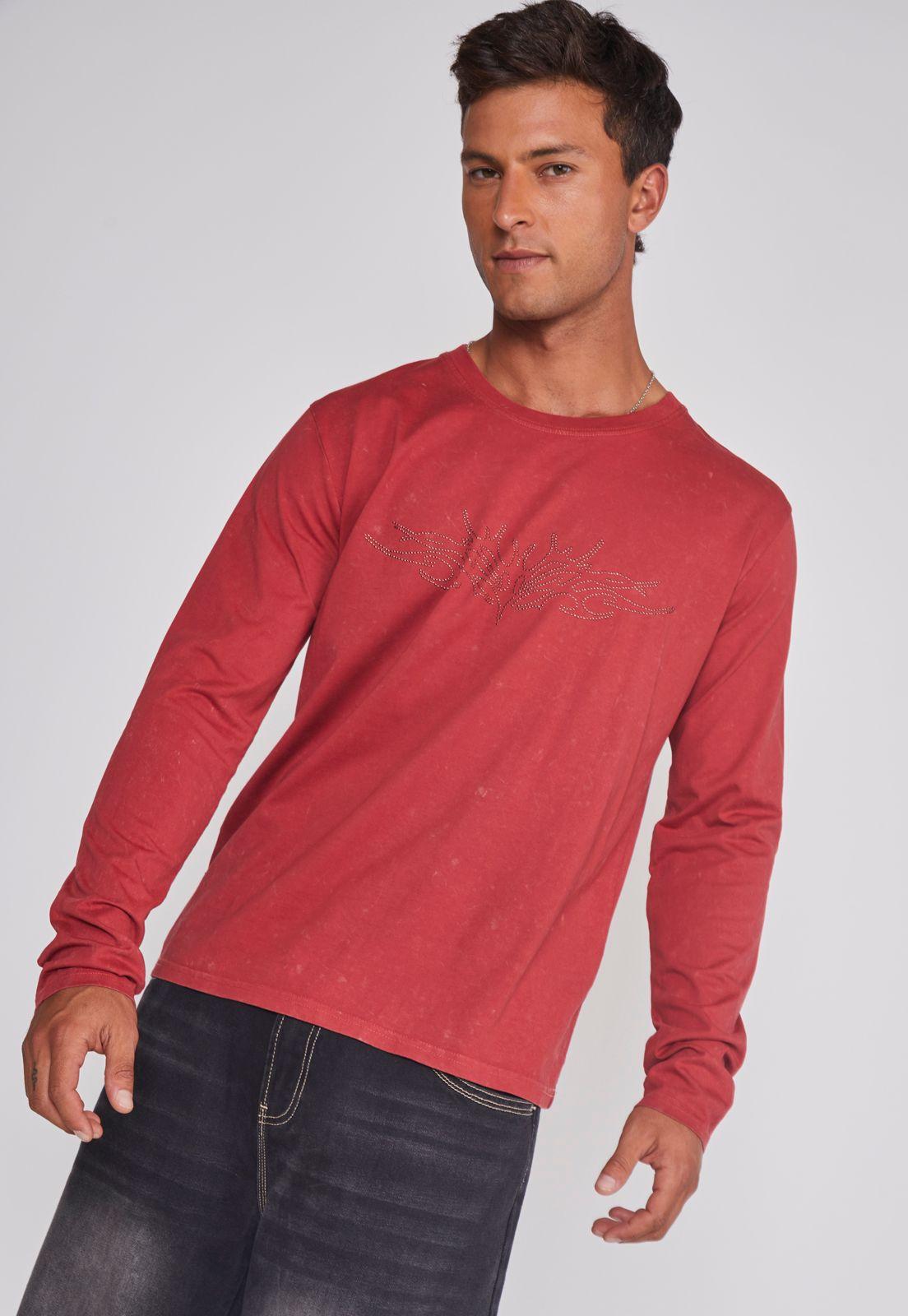 Polera Hombre Lavada Strass Rojo Sioux-4