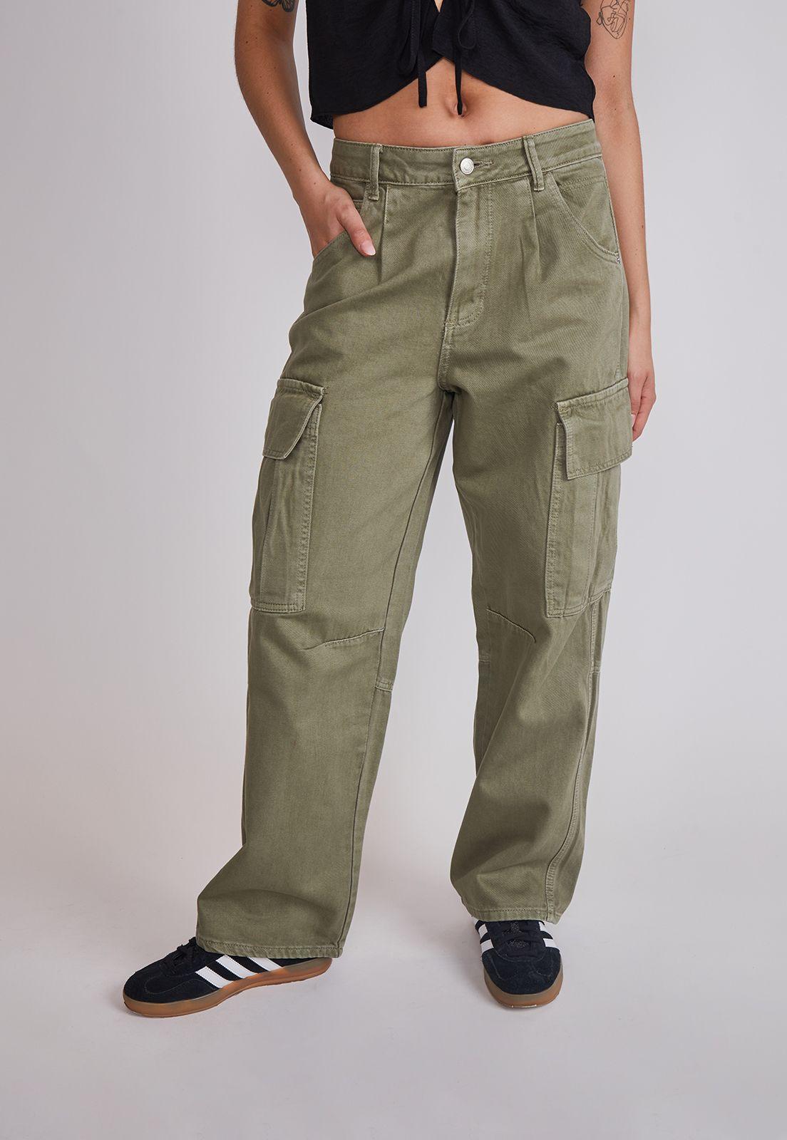 Pantalón Mujer Baggy Cargo Verde Sioux-0