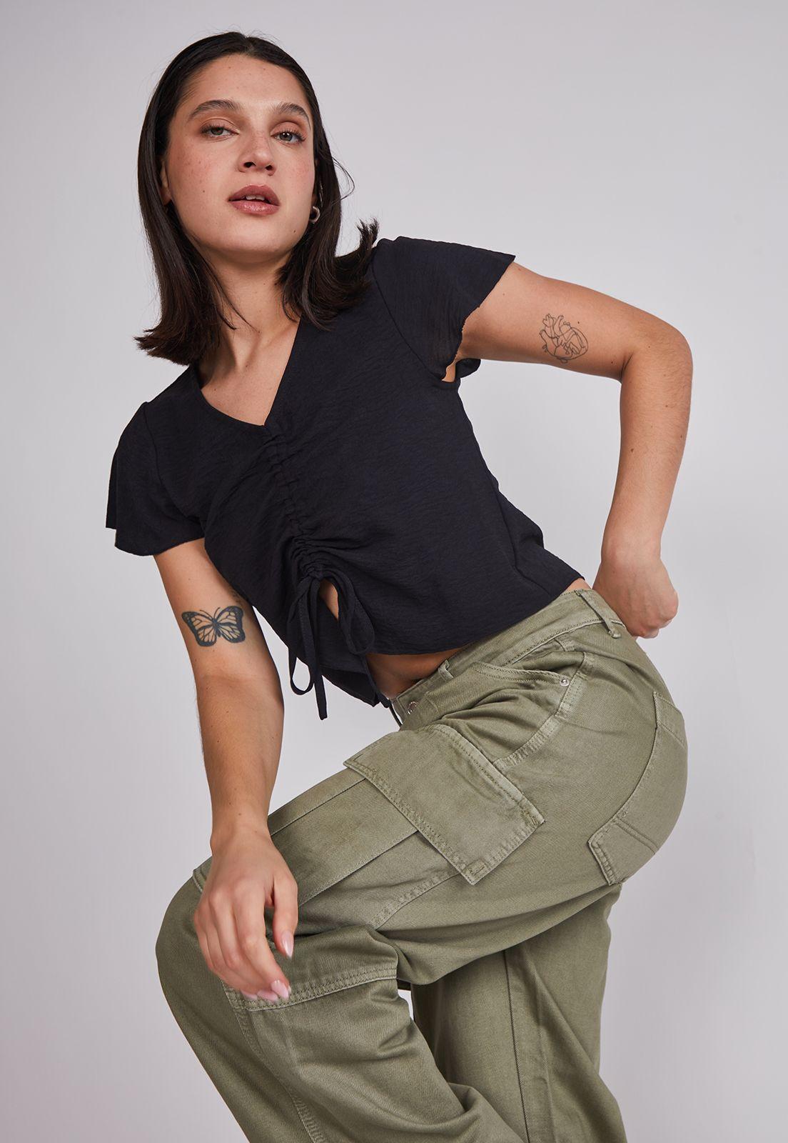 Pantalón Mujer Baggy Cargo Verde Sioux-1