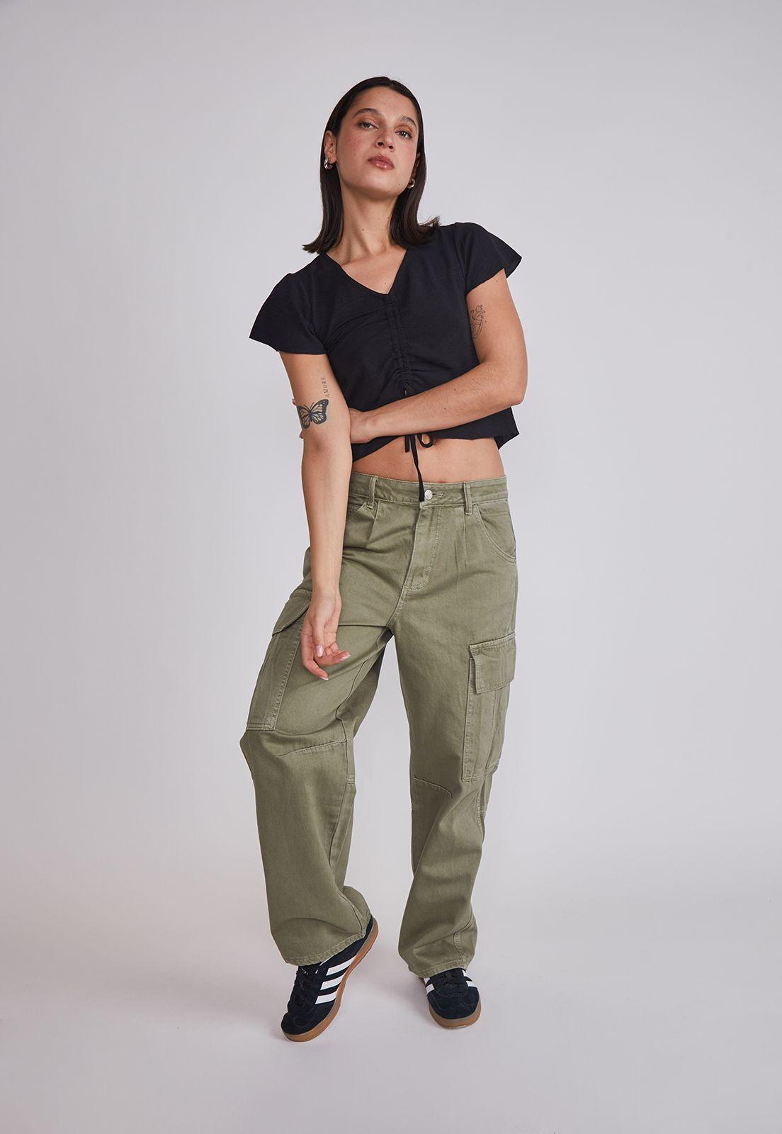 Pantalón Mujer Baggy Cargo Verde Sioux-4