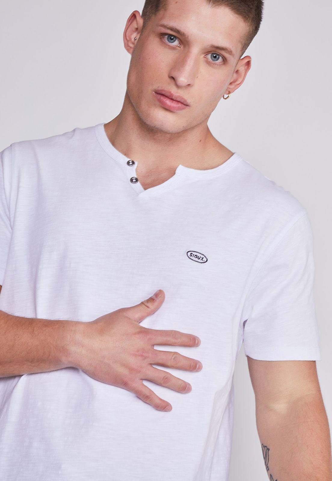 Polera Hombre Blanco Escote Botones Sioux-1