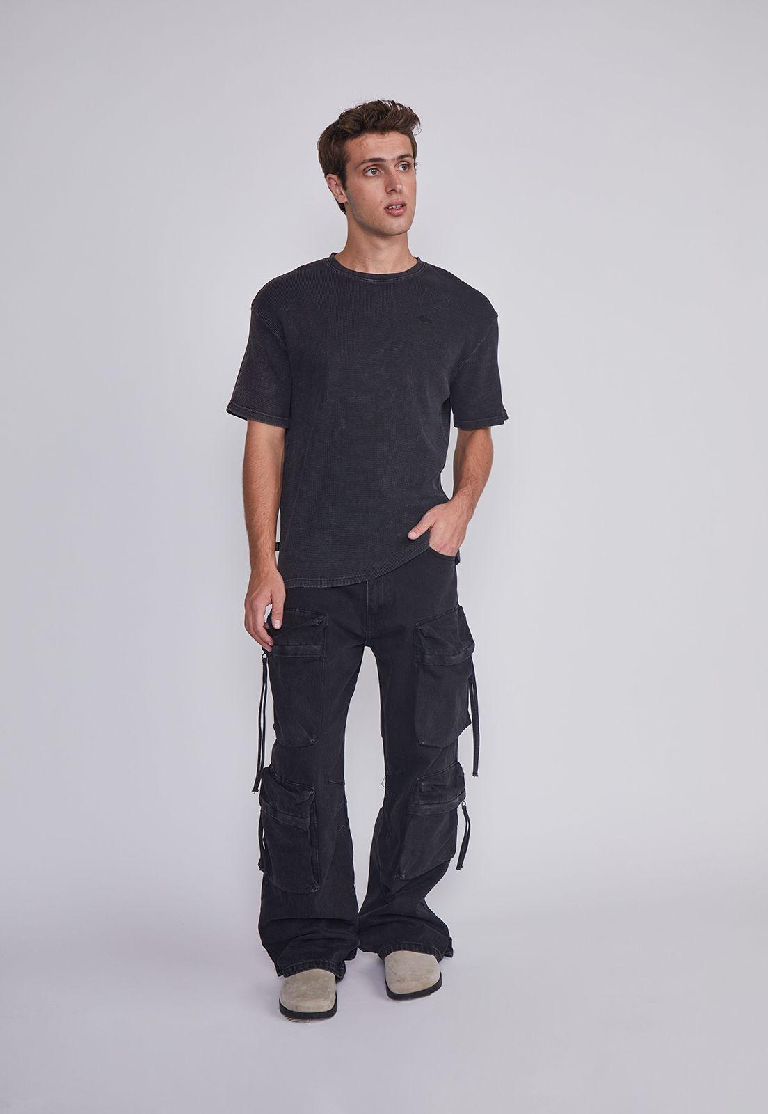Polera Hombre Waffle Basica Negro Sioux-4