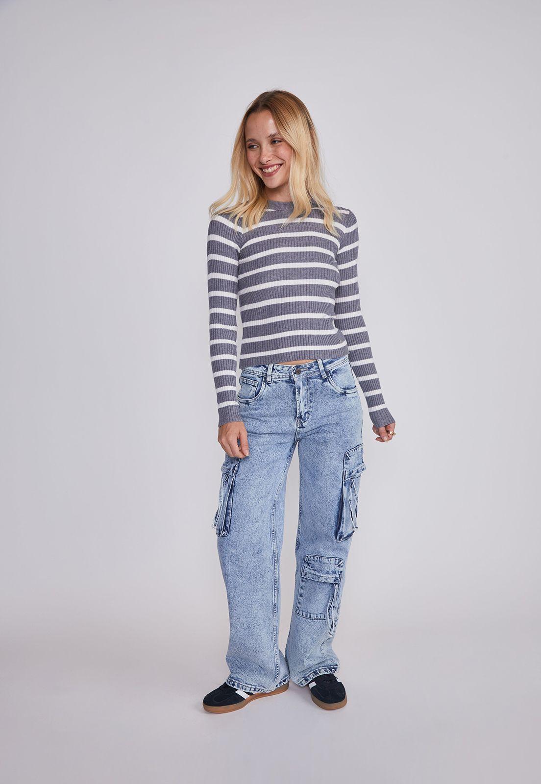 Sweater Mujer Listado Gris Sioux-4