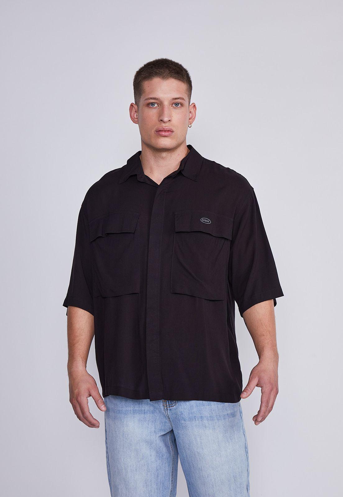 Camisa Hombre Negro Doble Bolsillos Sioux-0