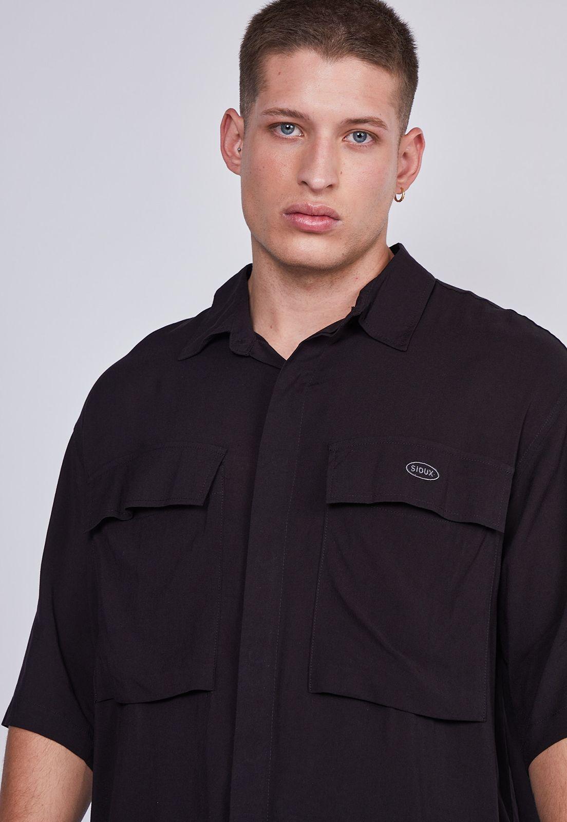 Camisa Hombre Negro Doble Bolsillos Sioux-1