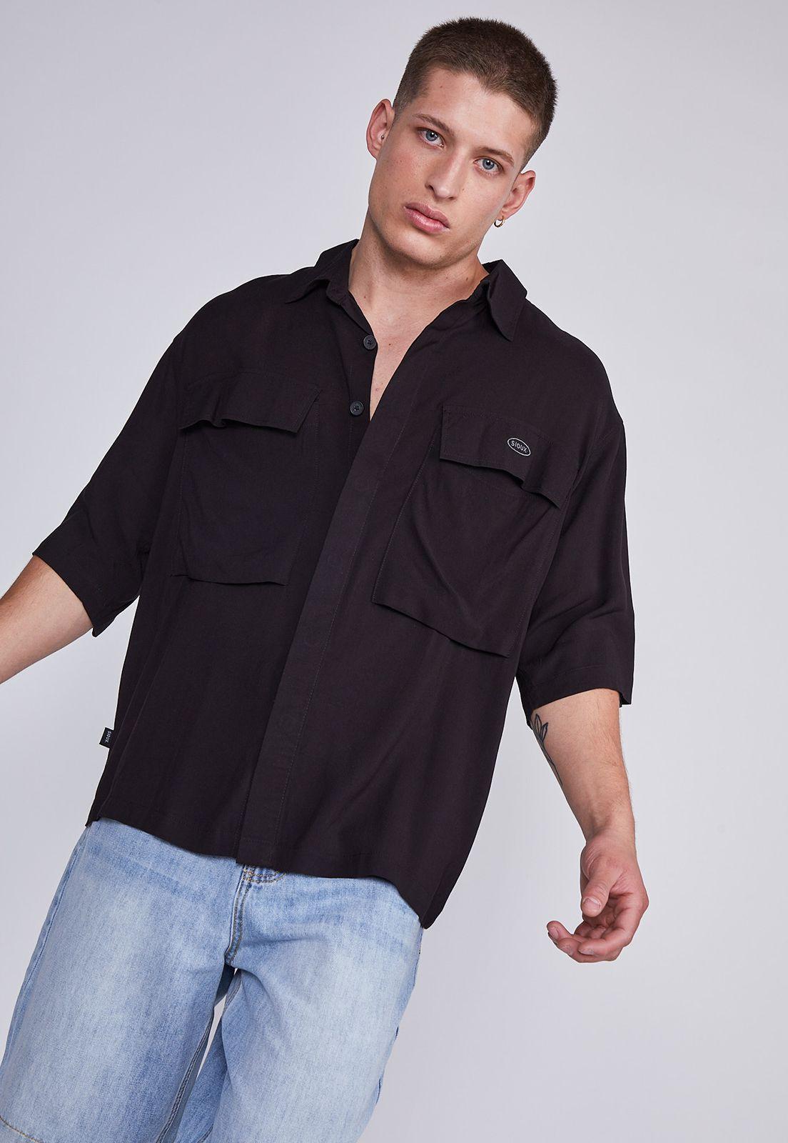 Camisa Hombre Negro Doble Bolsillos Sioux-2