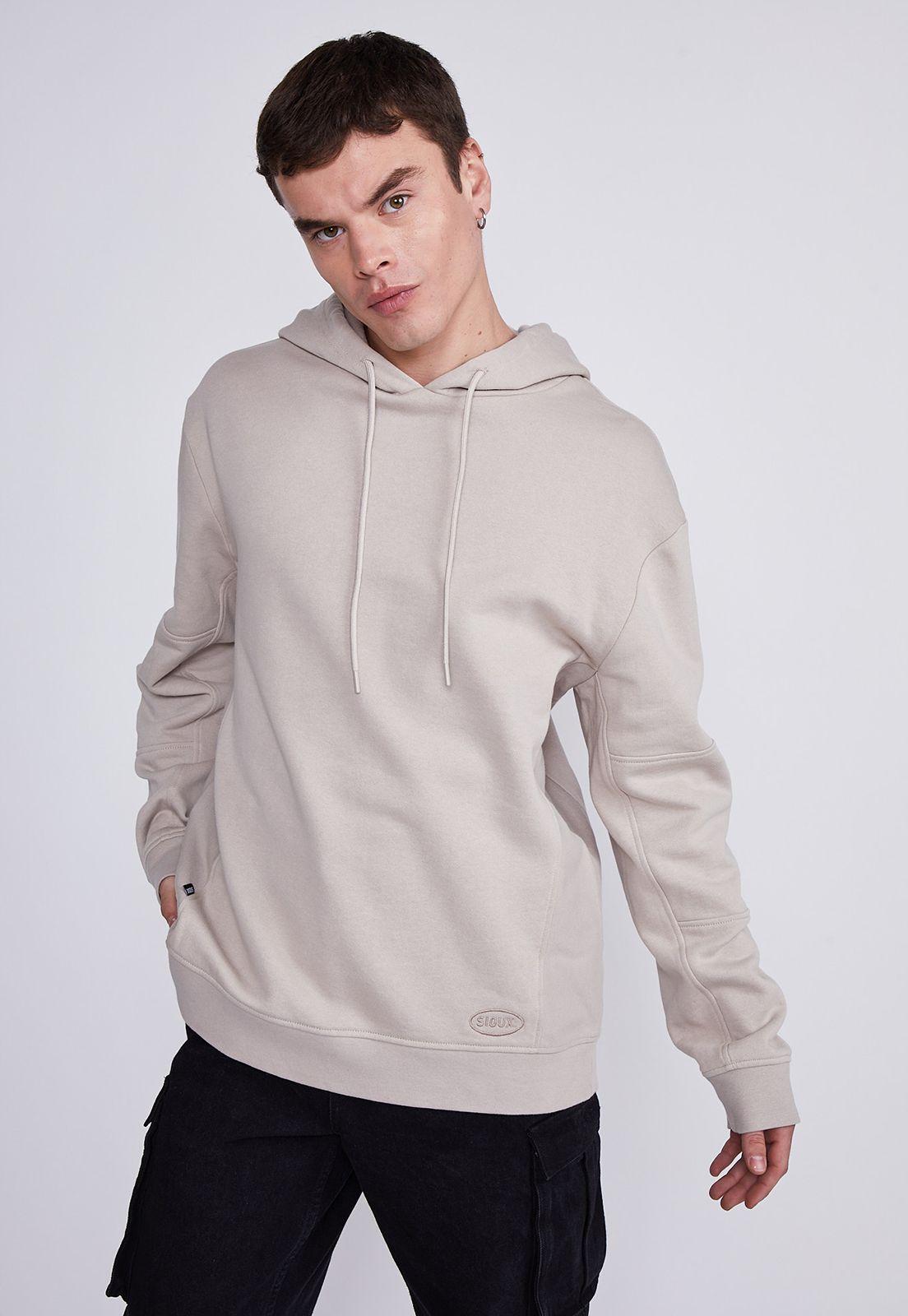 Polerón Hombre Beige Con Gorro Y Cortes Sioux-0