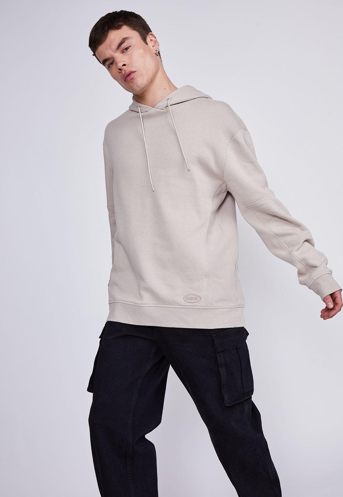 Polerón Hombre Beige Con Gorro Y Cortes Sioux-3