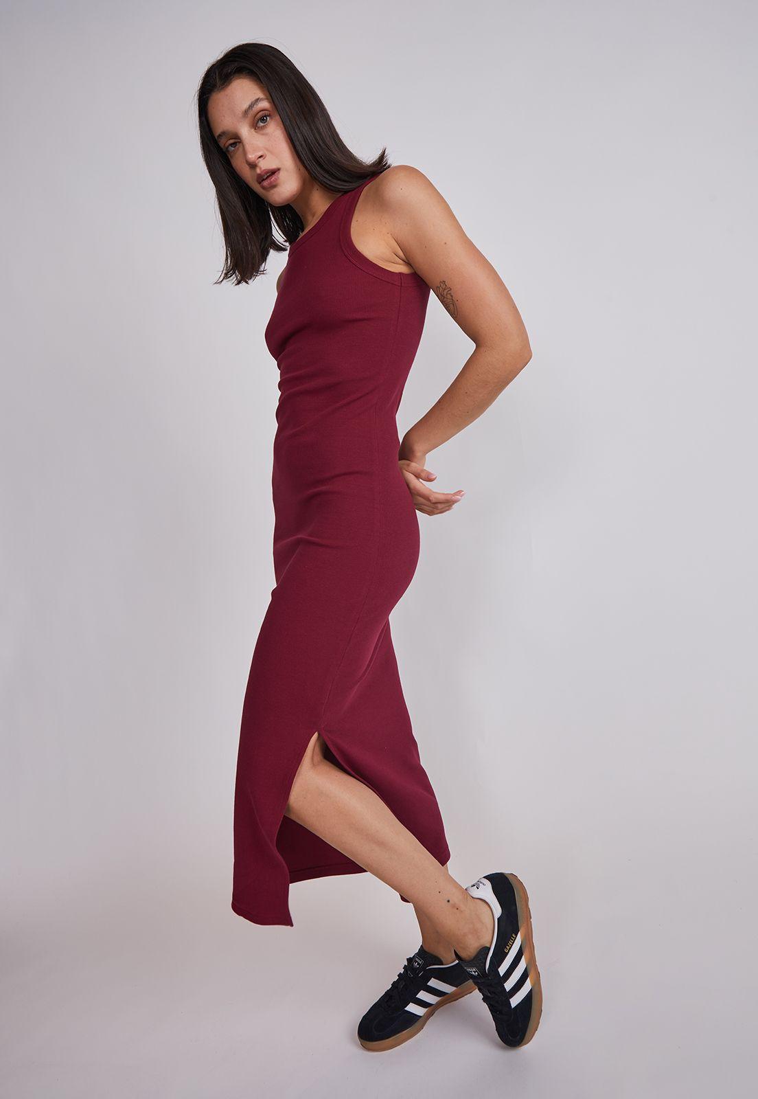 Vestido Mujer Largo Rib Burdeo Sioux-1