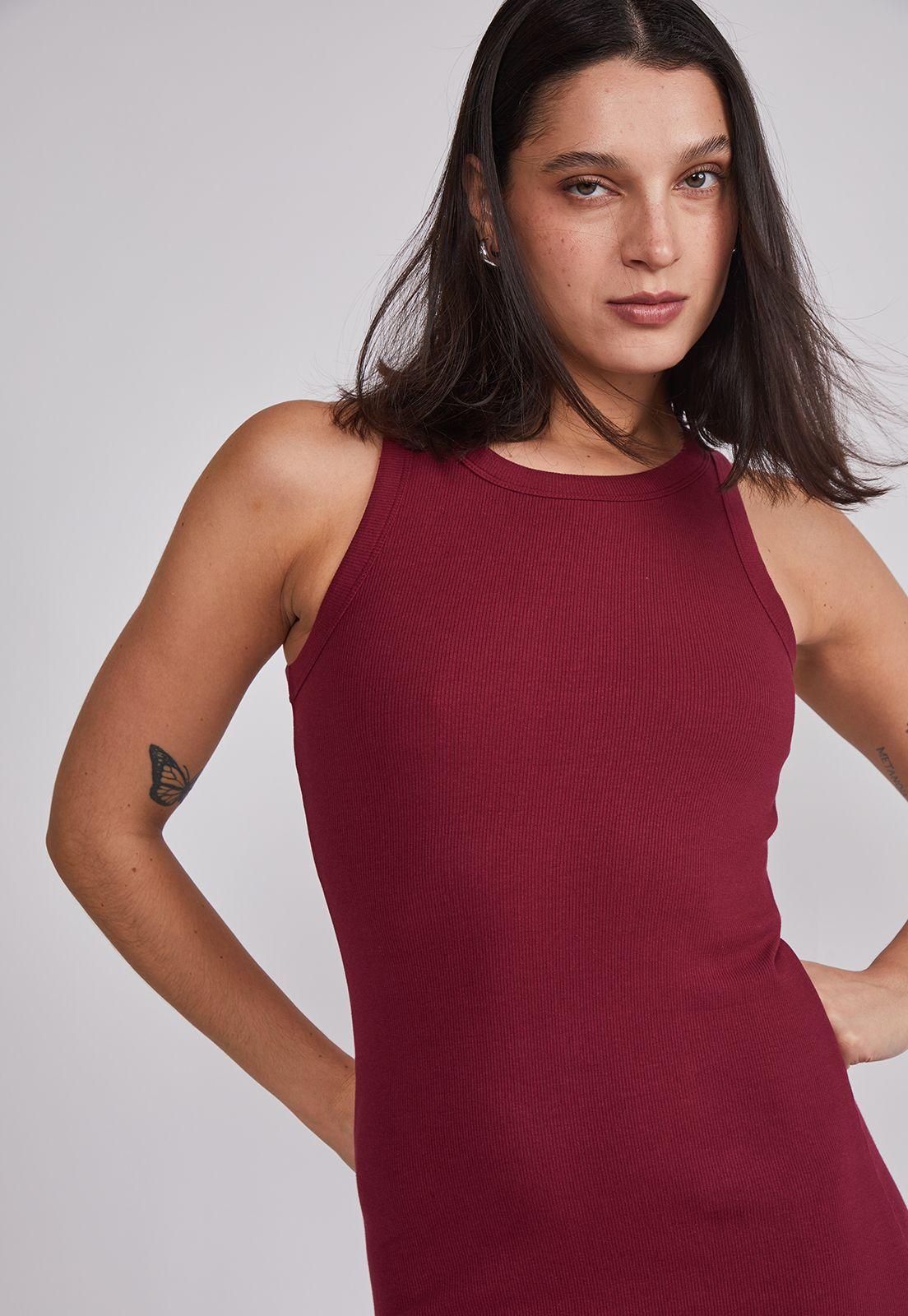 Vestido Mujer Largo Rib Burdeo Sioux-2