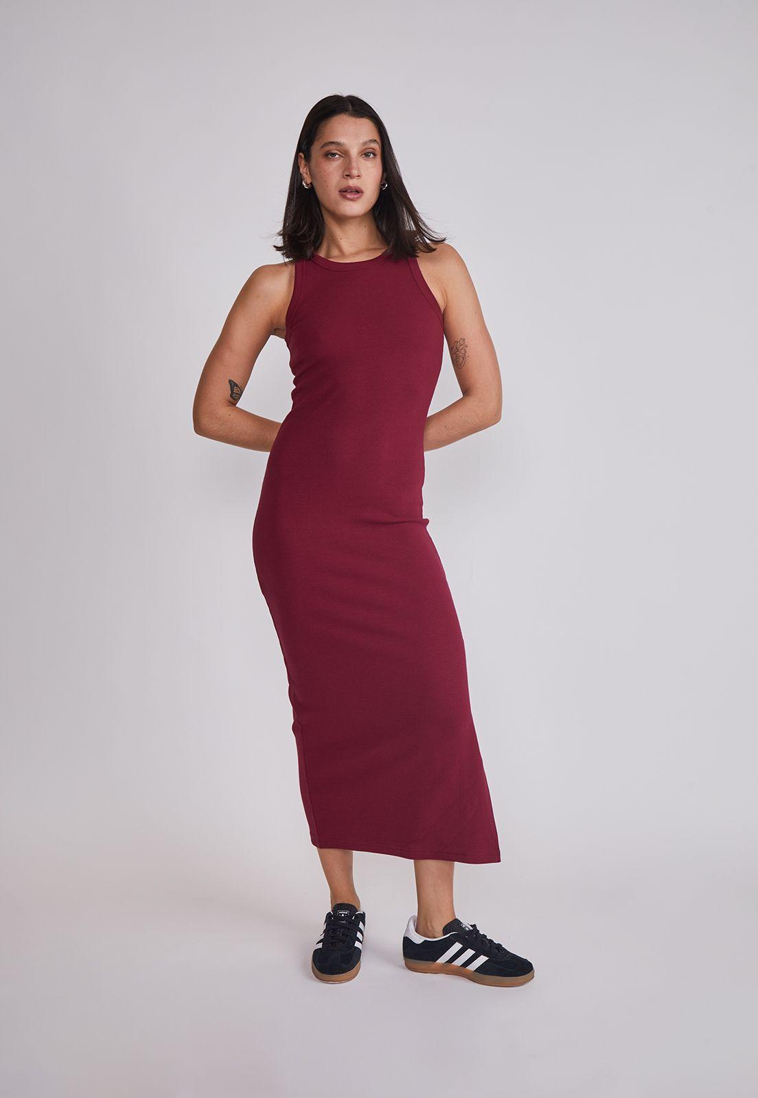 Vestido Mujer Largo Rib Burdeo Sioux-4