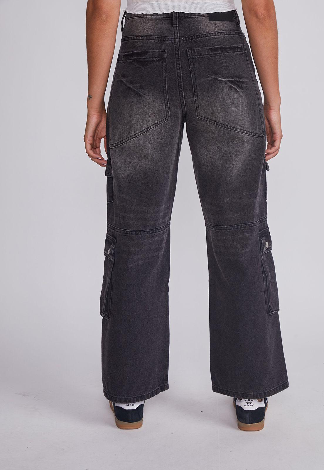 Jeans Mujer Negro Cargo Sioux-3