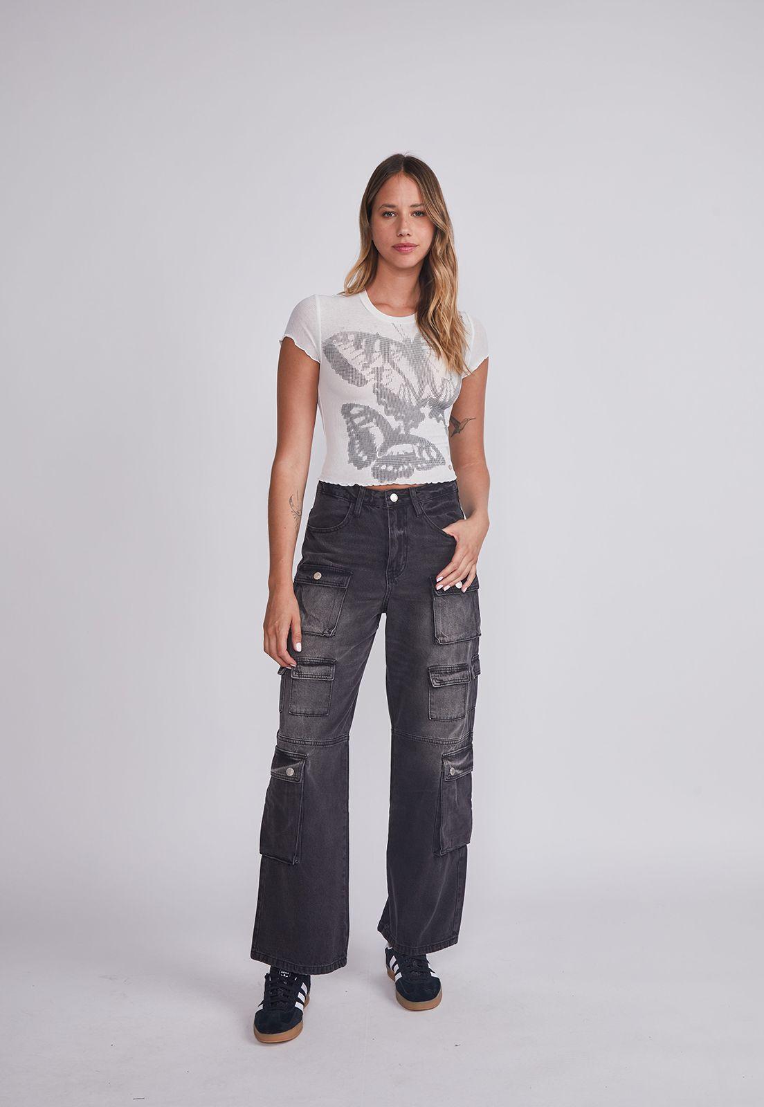 Jeans Mujer Negro Cargo Sioux-4