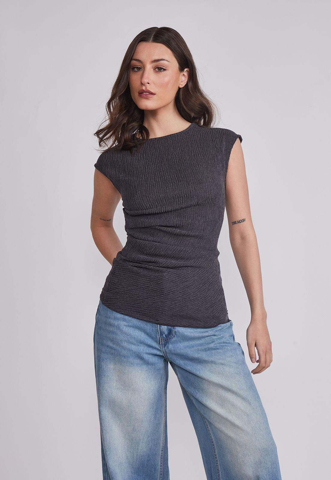 Polera Mujer Recogida Cintura Gris Sioux-0