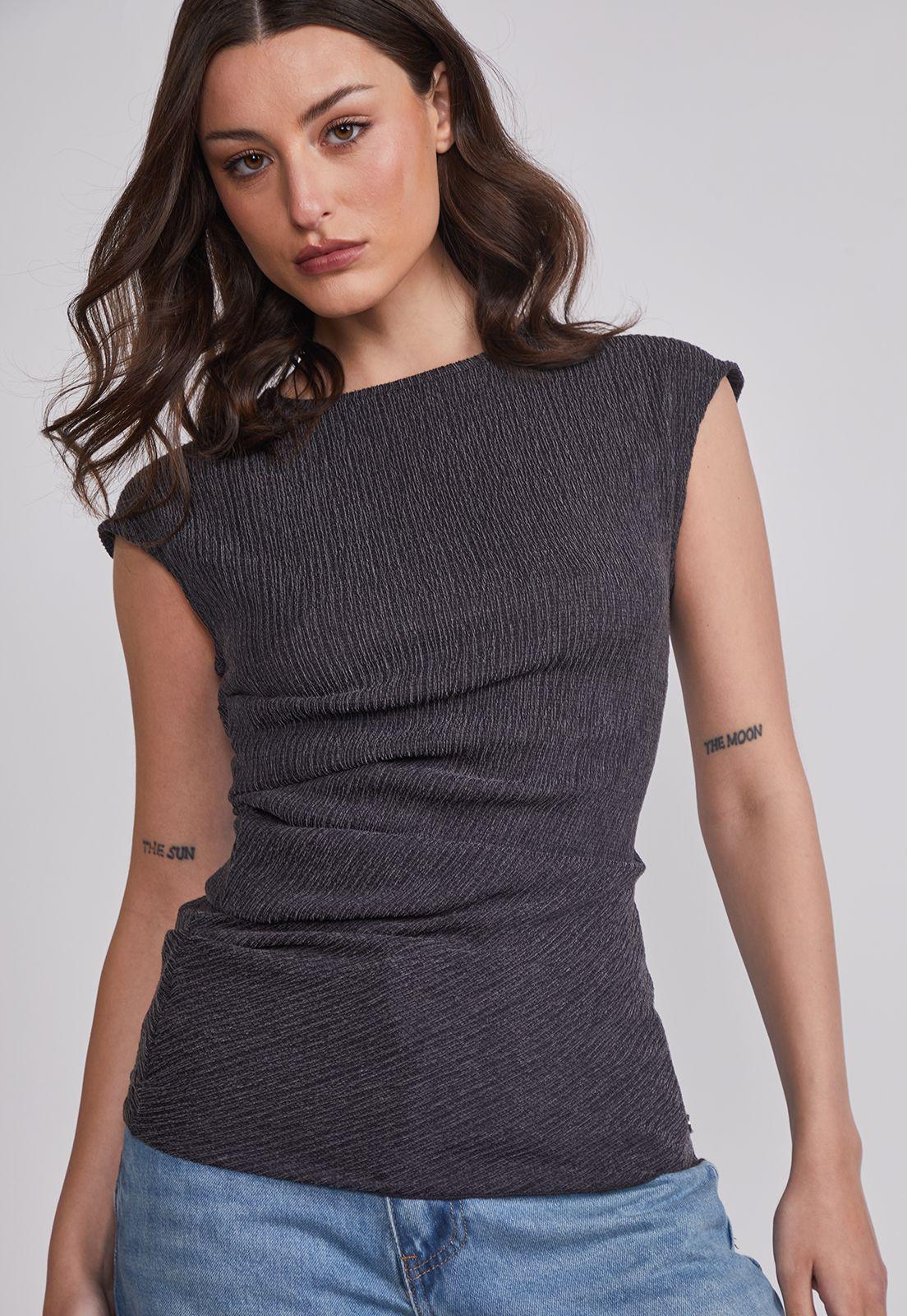 Polera Mujer Recogida Cintura Gris Sioux-1