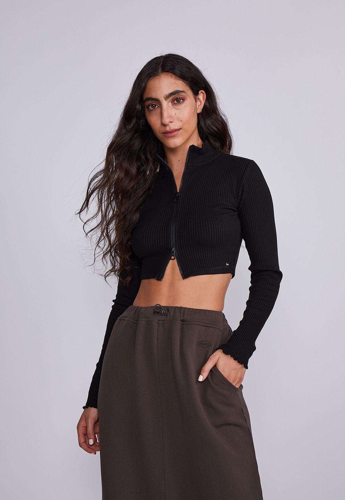 Chaleco Mujer Negro Tipo Polera Con Cierre Sioux-0