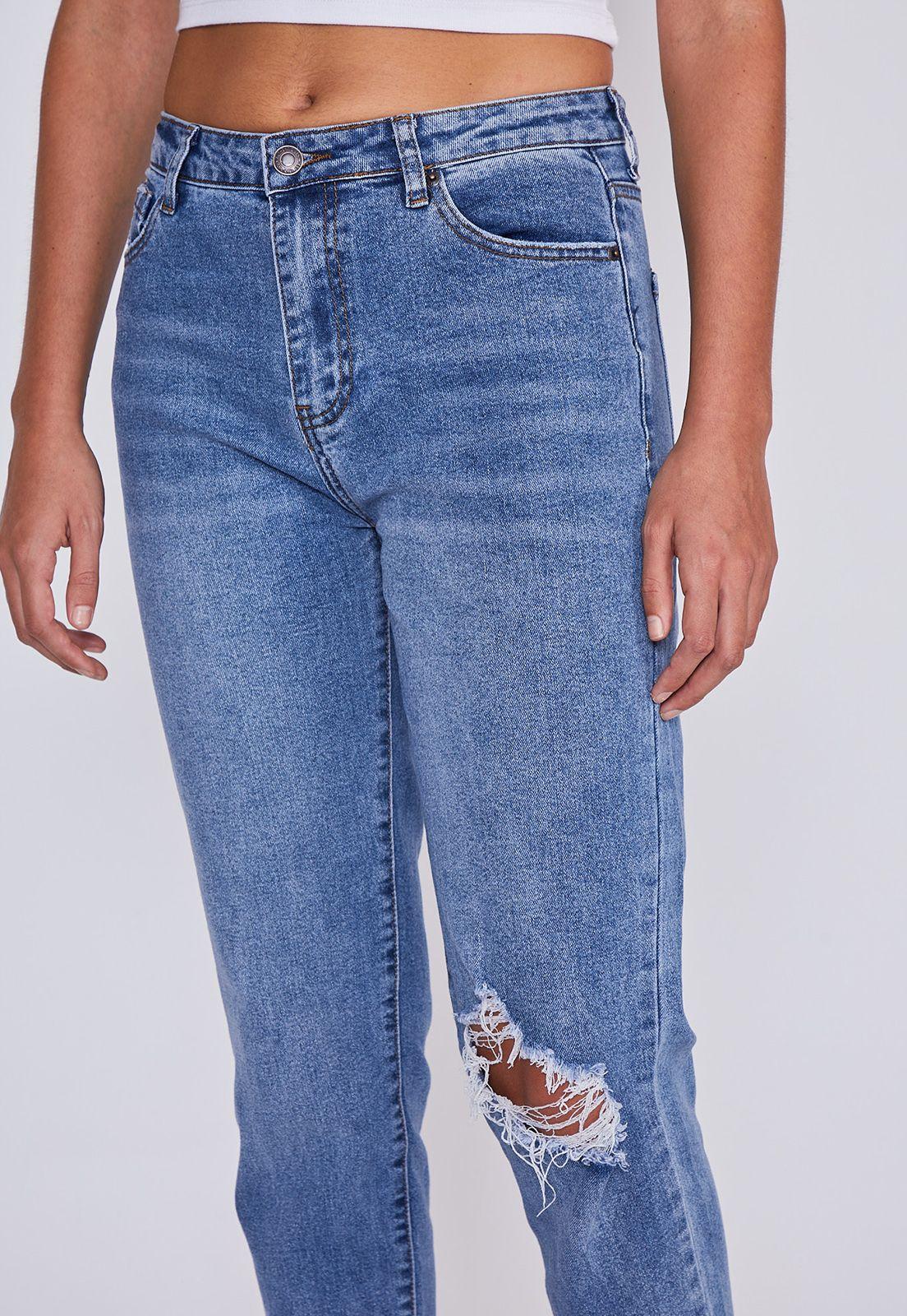 Jeans Mujer Mom Destroyer Azul Sioux-1