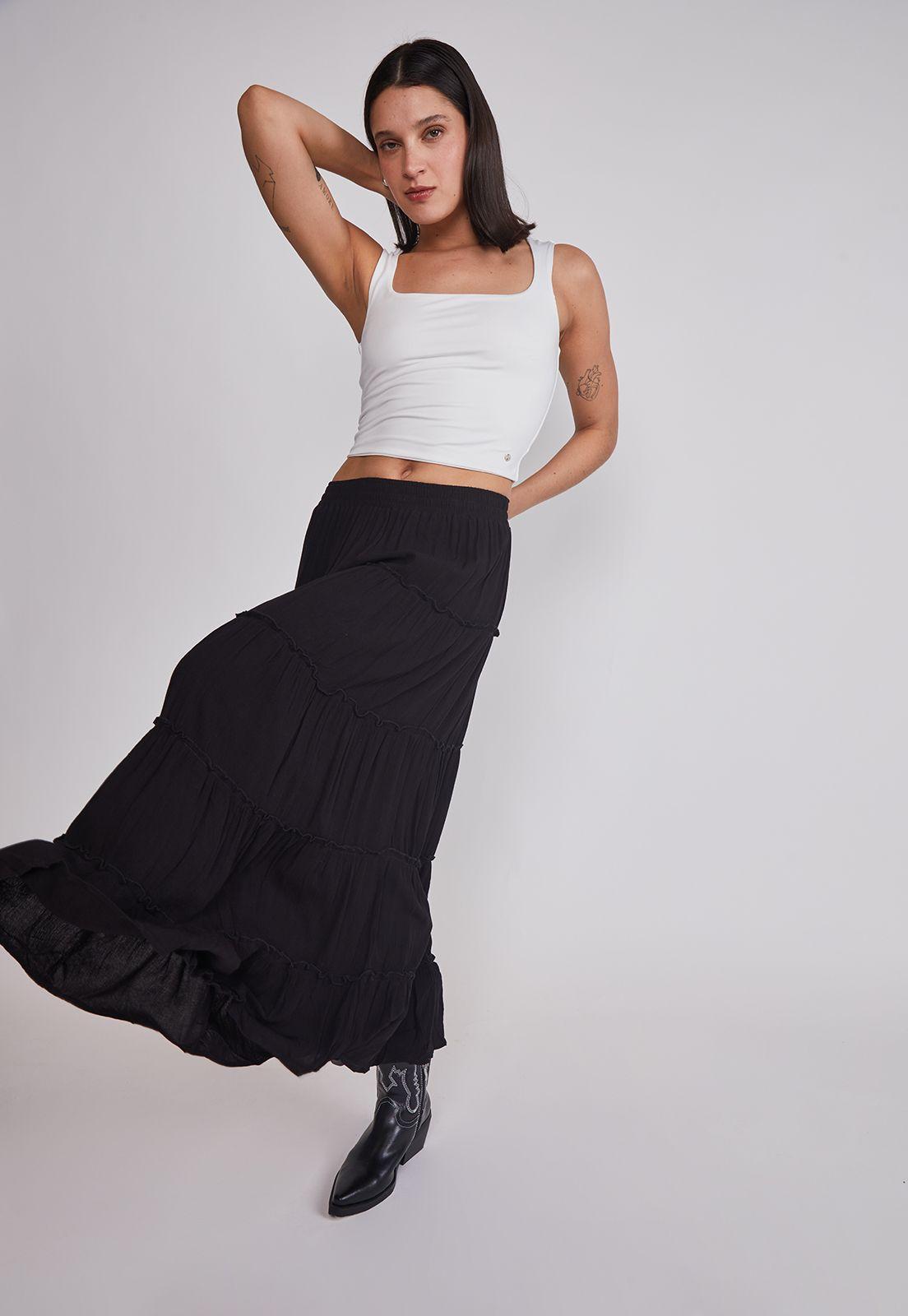 Falda Mujer Rustica Paneles Negro Sioux-1