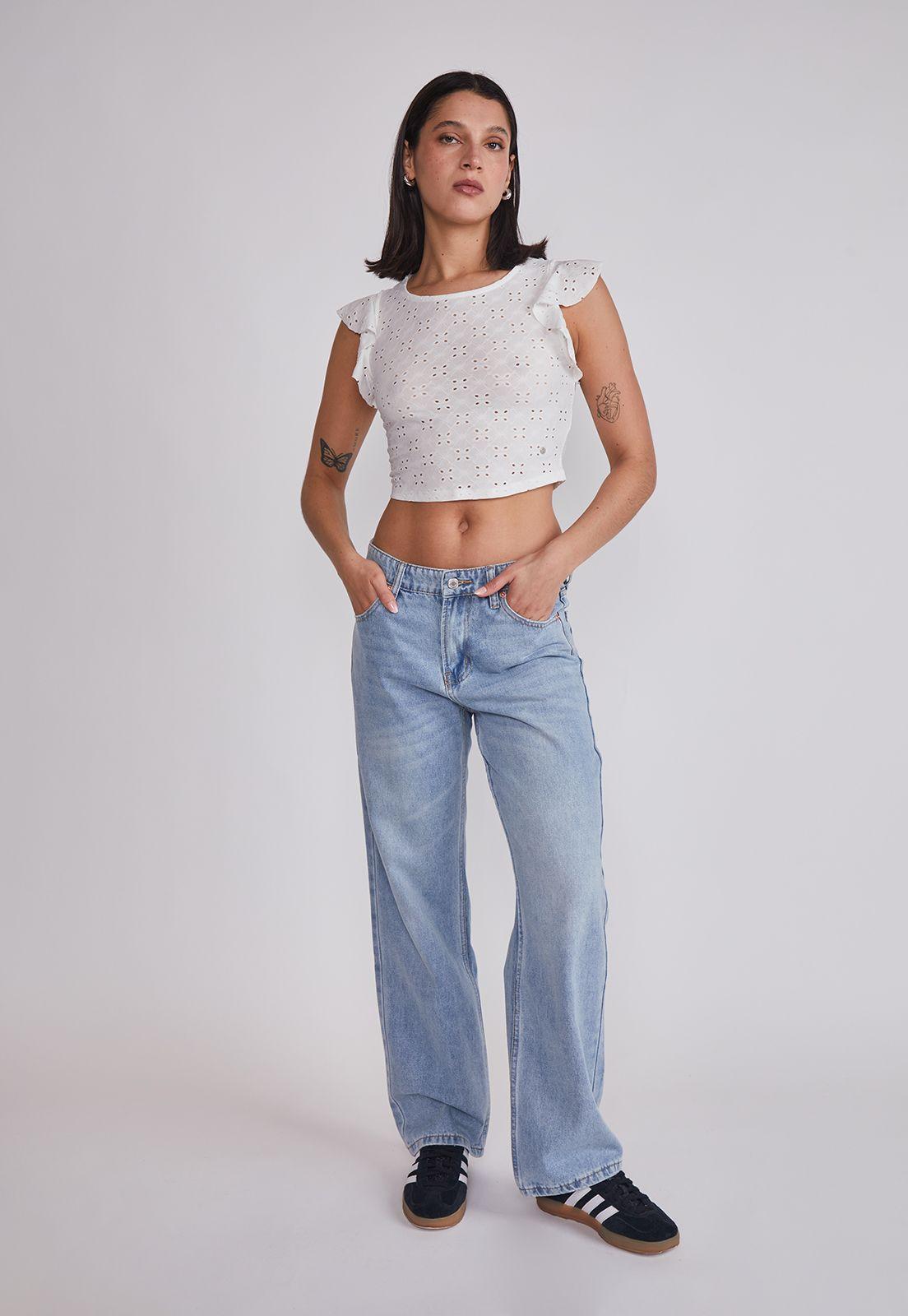 Polera Mujer Texturada Broderie Blanco Sioux-4