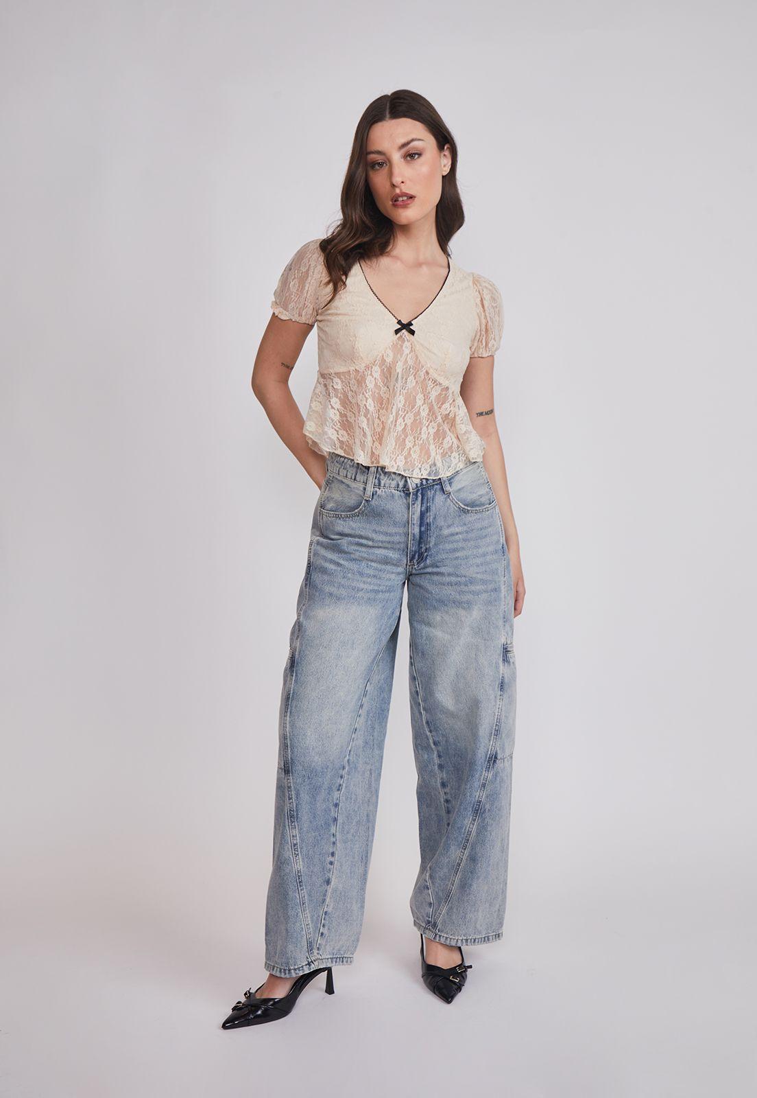 Blusa Mujer Manga Globo Crudo Sioux-4