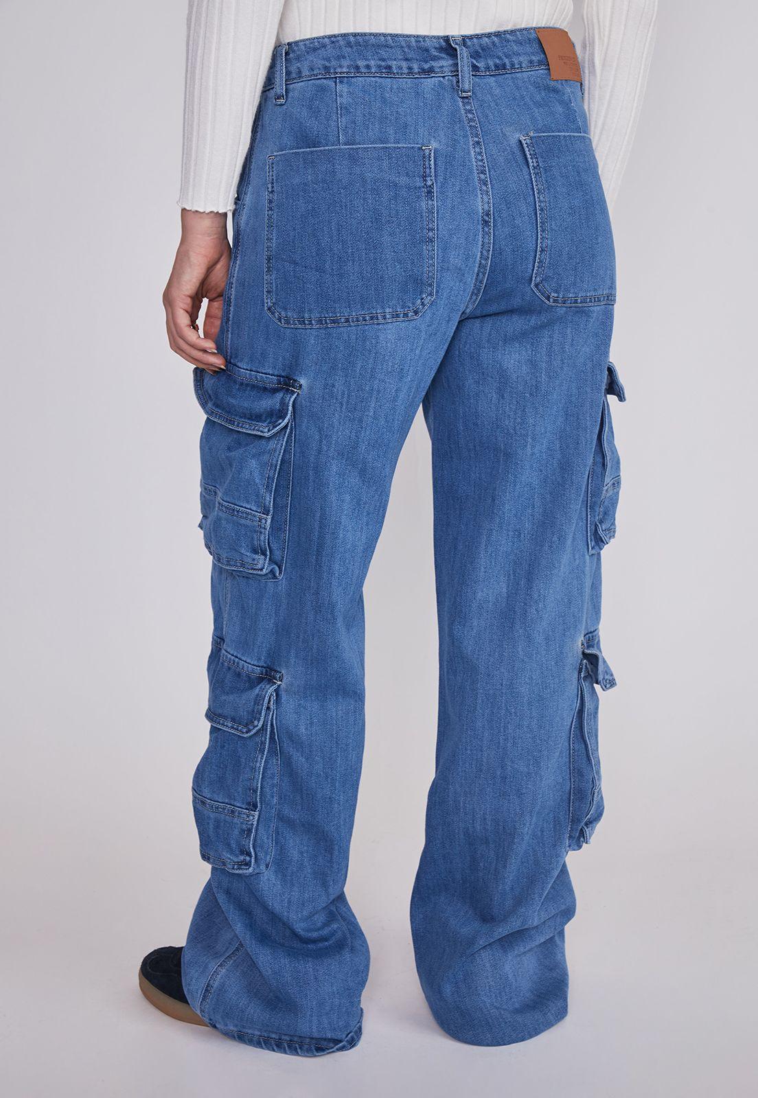 Jeans Mujer Cargo Wide Leg Azul Sioux-3