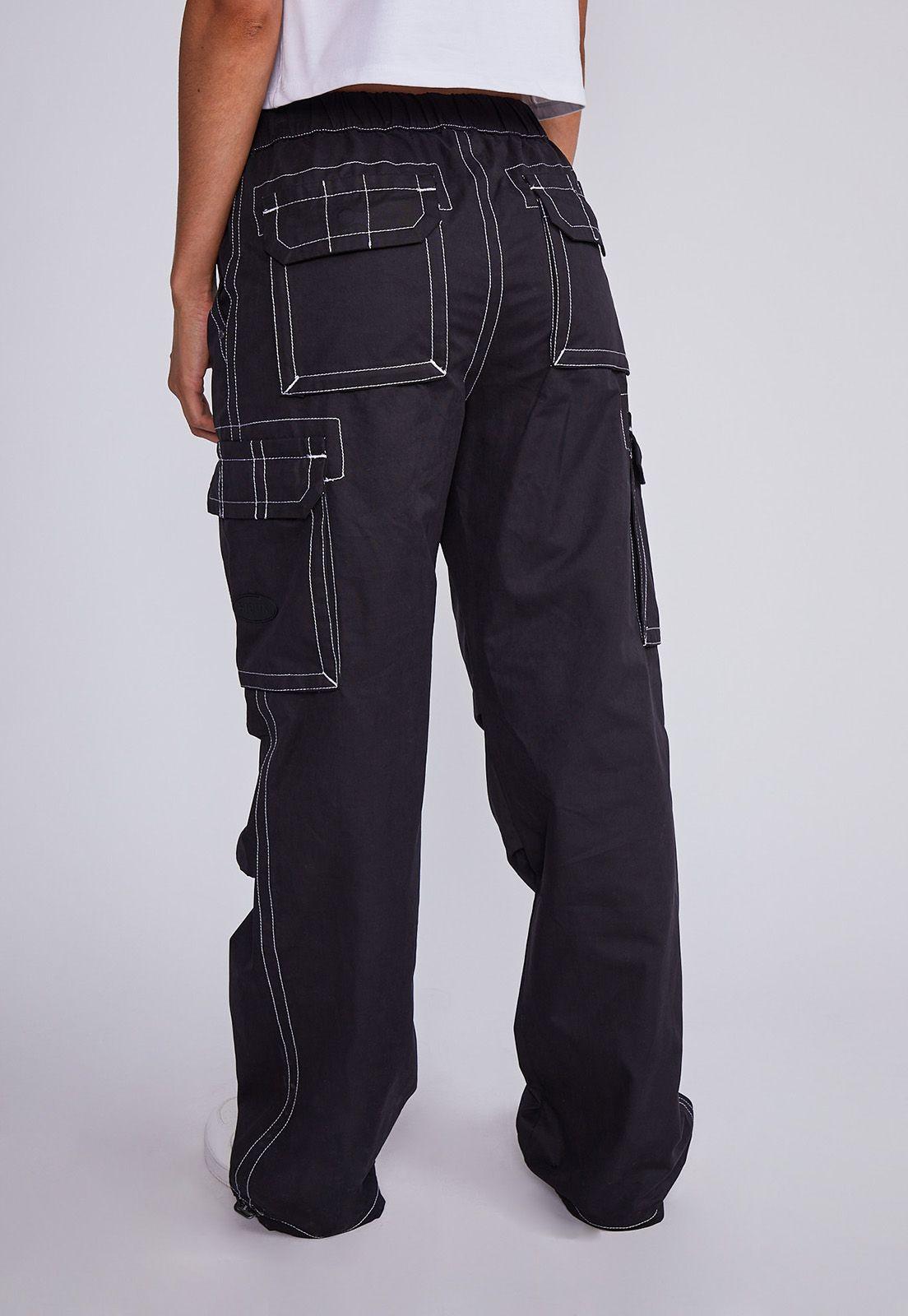 Pantalón Mujer Negro Hilo Contraste Sioux-1