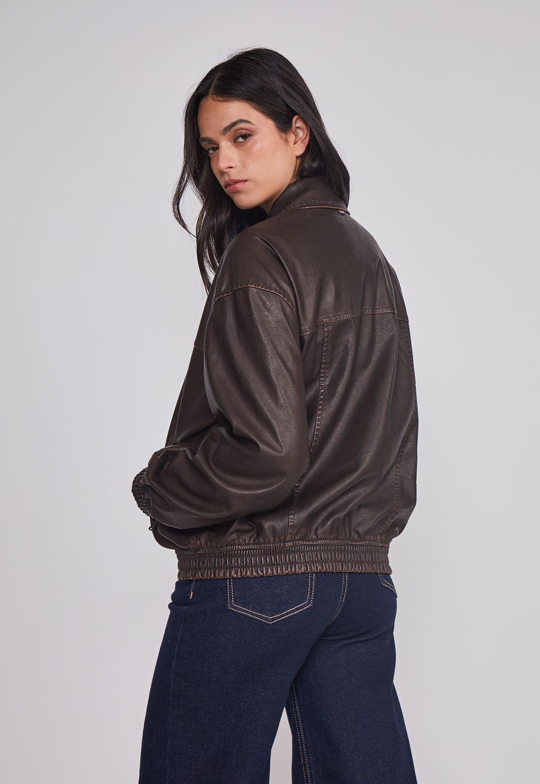 Chaqueta Mujer Lavada Ecocuero Café Sioux-1