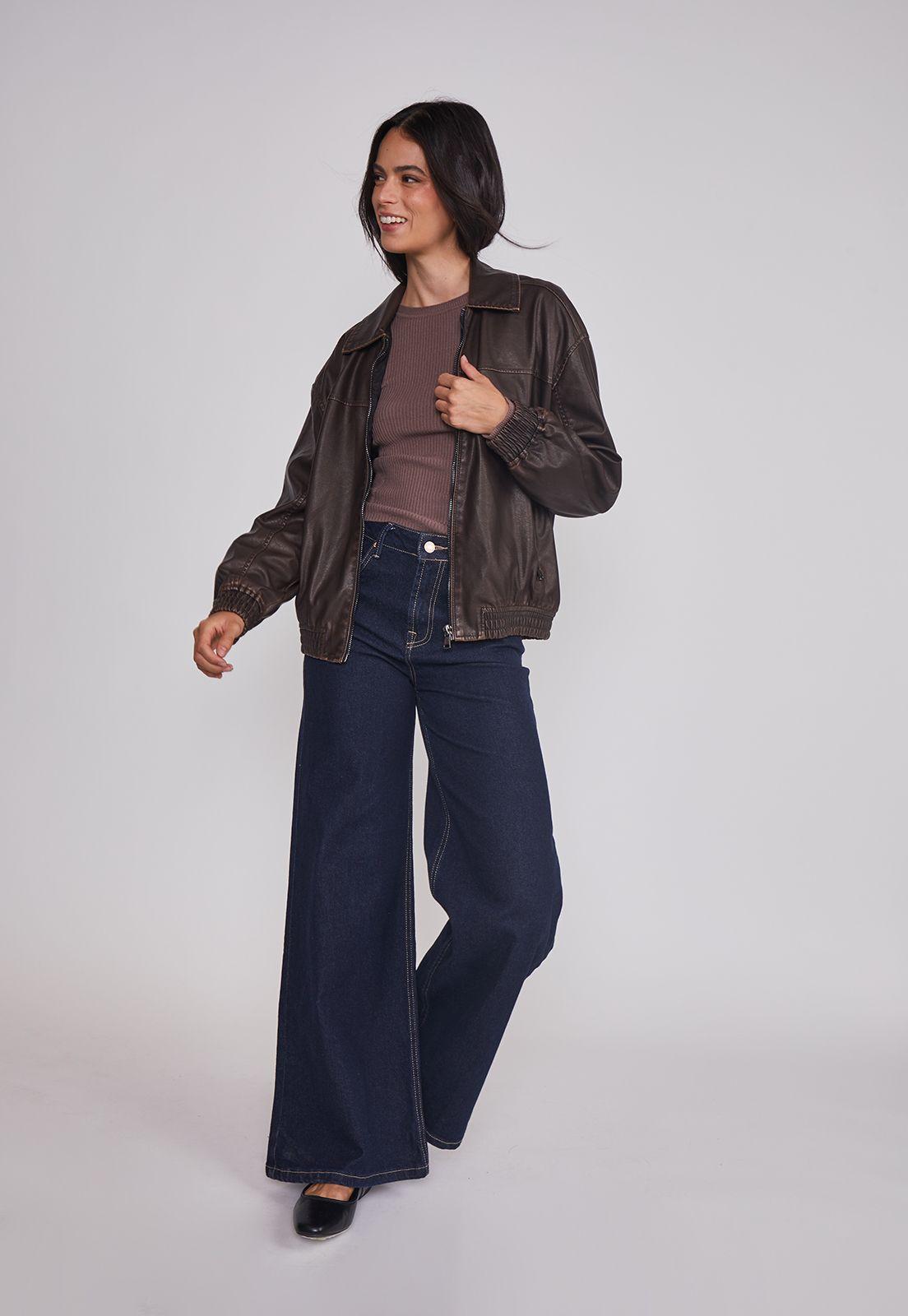 Chaqueta Mujer Lavada Ecocuero Café Sioux-3