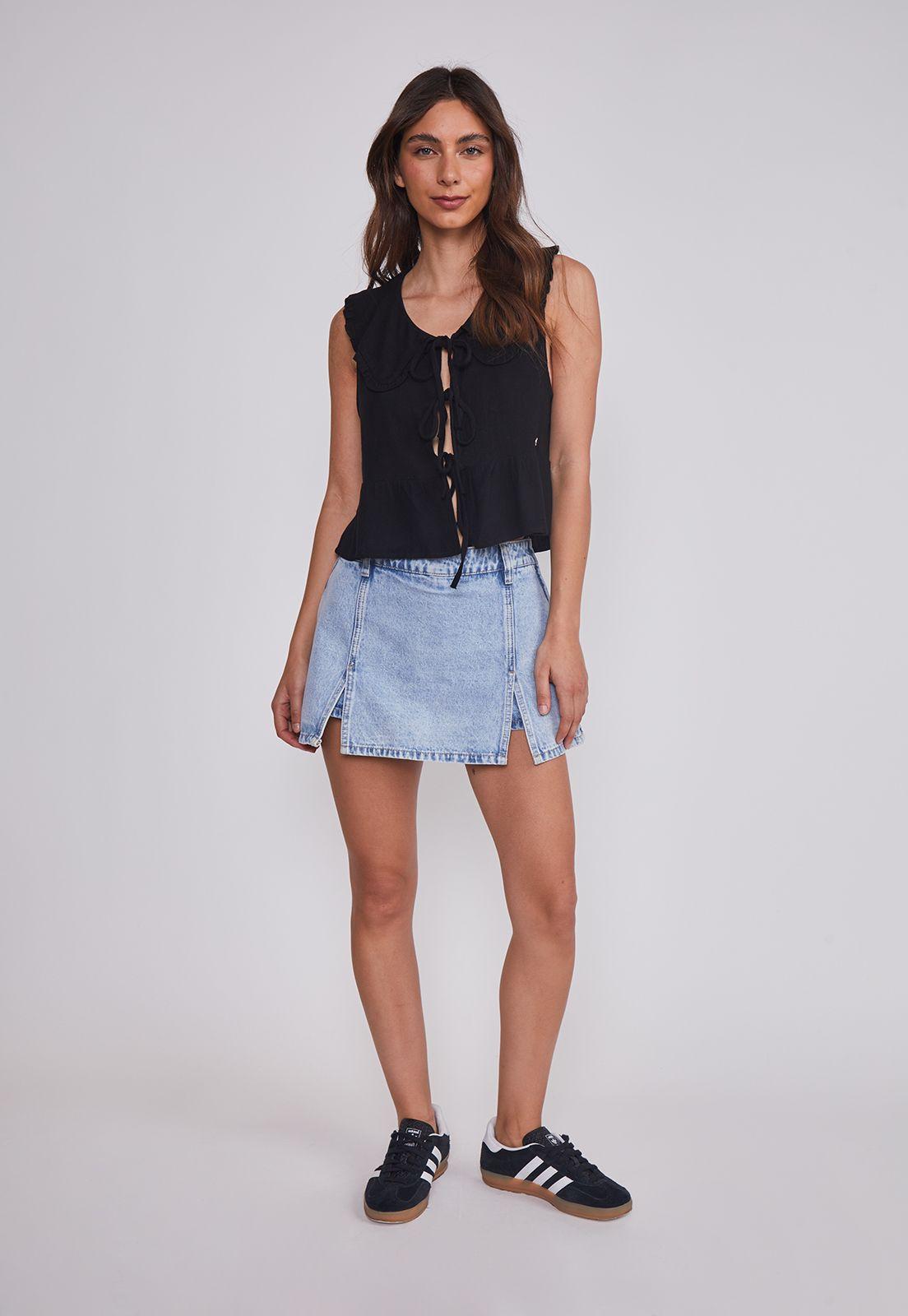 Falda Mujer Denim Costura Celeste Sioux-3