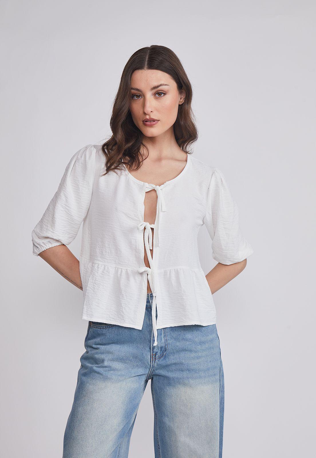 Blusa Mujer Lazos Blanco Sioux-0
